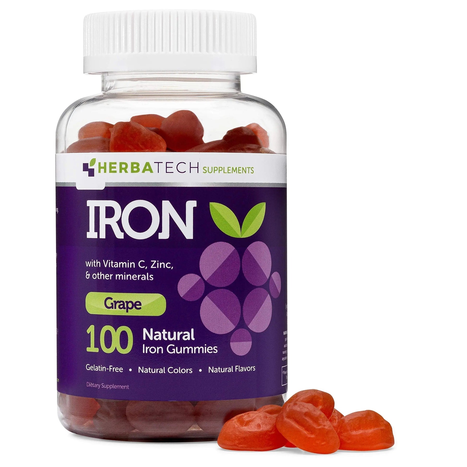 Iron Gummies for Adults and Kids, Chewable Multivitamin Supplement with Iron, Vitamin C, A, B, Zinc, Folic Acid, and Biotin (Grape Flavored) Vegan Safe Herbatech Supplements uk supplements