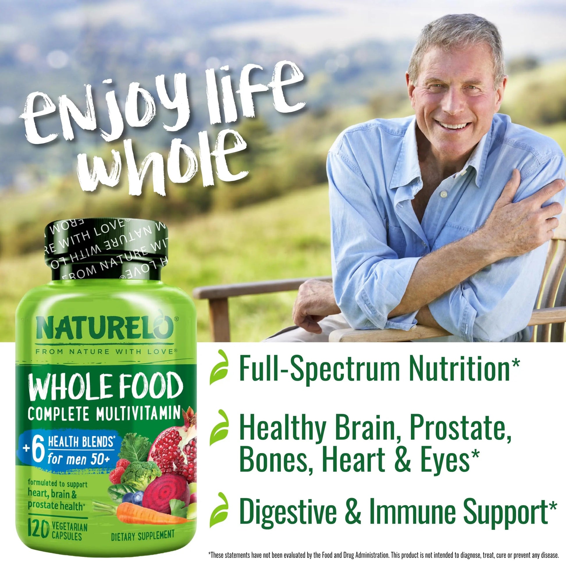 NATURELO Whole Food Multivitamin for Men 50+ - with Vitamins, Minerals, Organic Herbal Extracts - Vegan Vegetarian NATURELO uk supplements