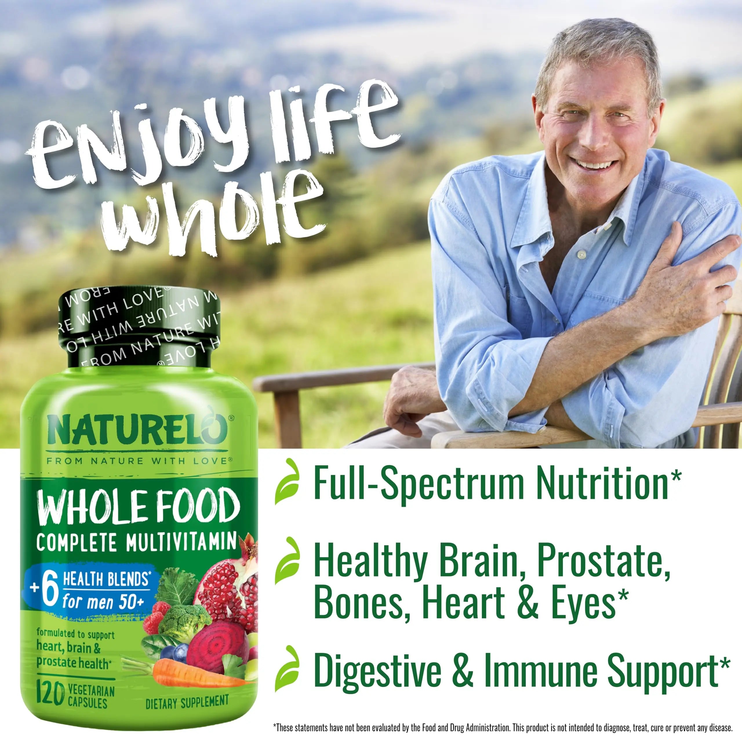 NATURELO Whole Food Multivitamin for Men 50+ - with Vitamins, Minerals, Organic Herbal Extracts - Vegan Vegetarian NATURELO uk supplements