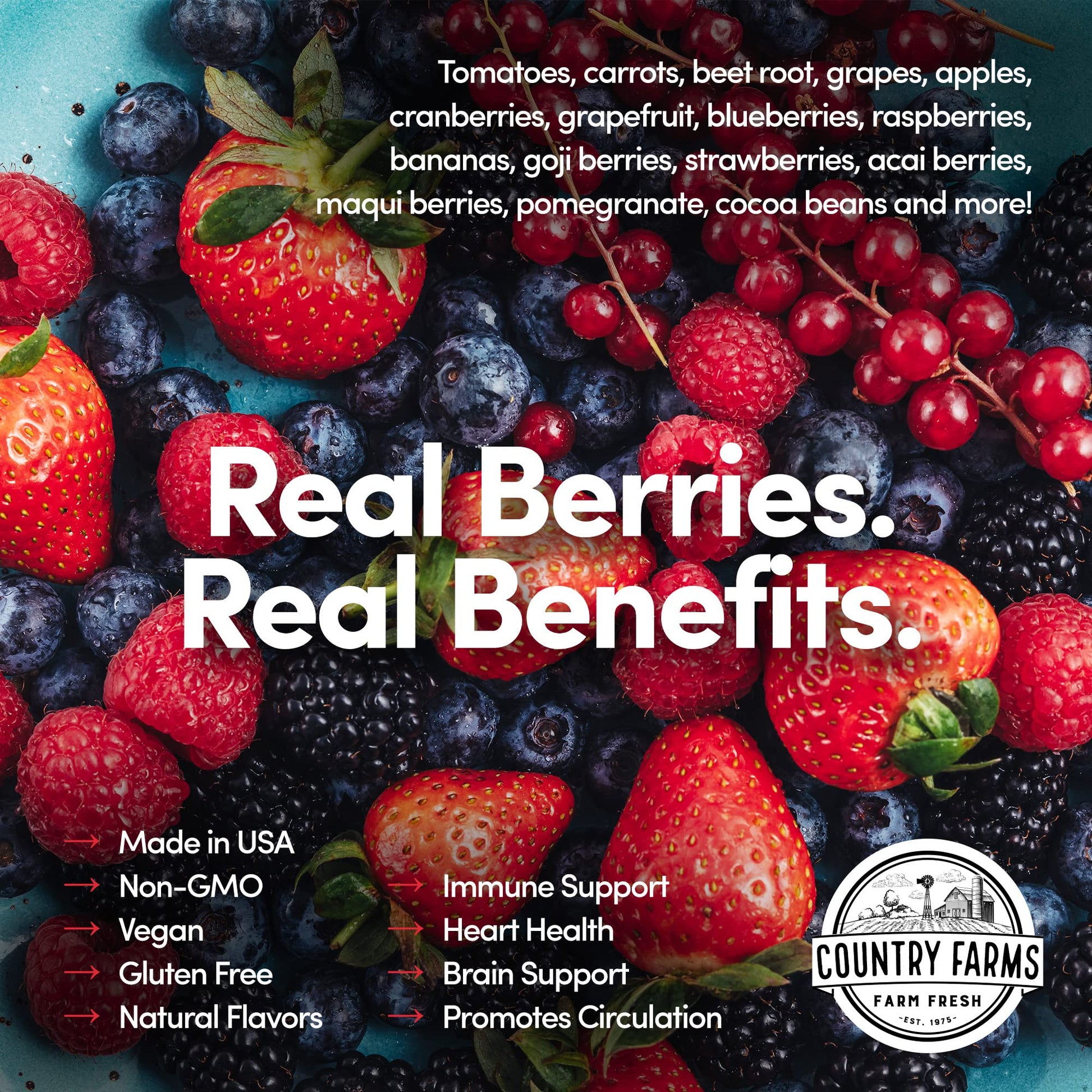 COUNTRY FARMS Super Reds, Energizing Polyphenol Superfood, 48 Super Fruits and Berries, Powerful Antioxidants and Polyphenols, Supports Energy, 20 Servings, Mixed Berry Flavor Country Farms uk supplements