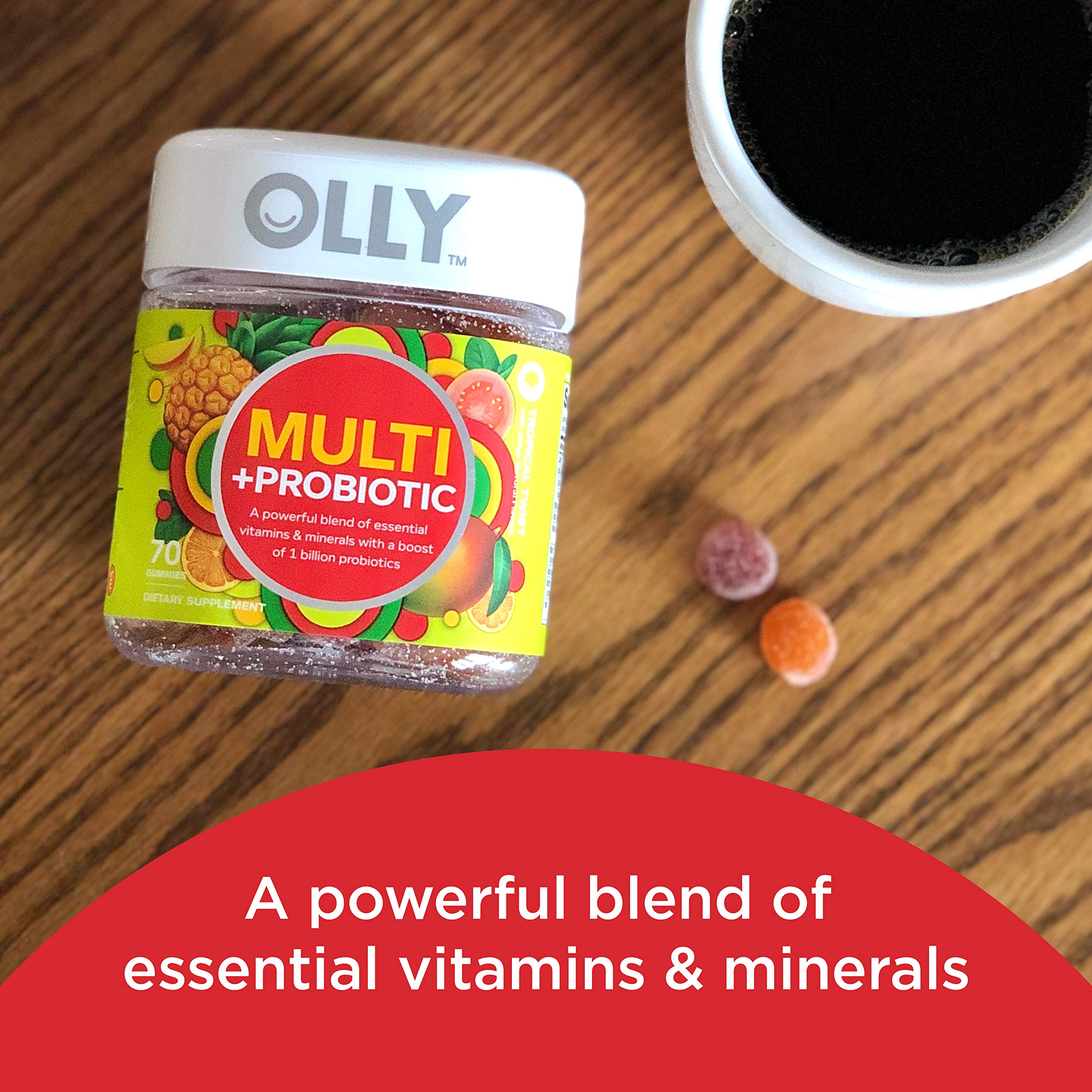 OLLY Multi + Probiotic Adult Multivitamin Gummy, 1 Billion CFUs, Digestive and Immune Support Chewable Supplement, Tropical Twist, 35 Day Supply - 70 Count OLLY uk supplements