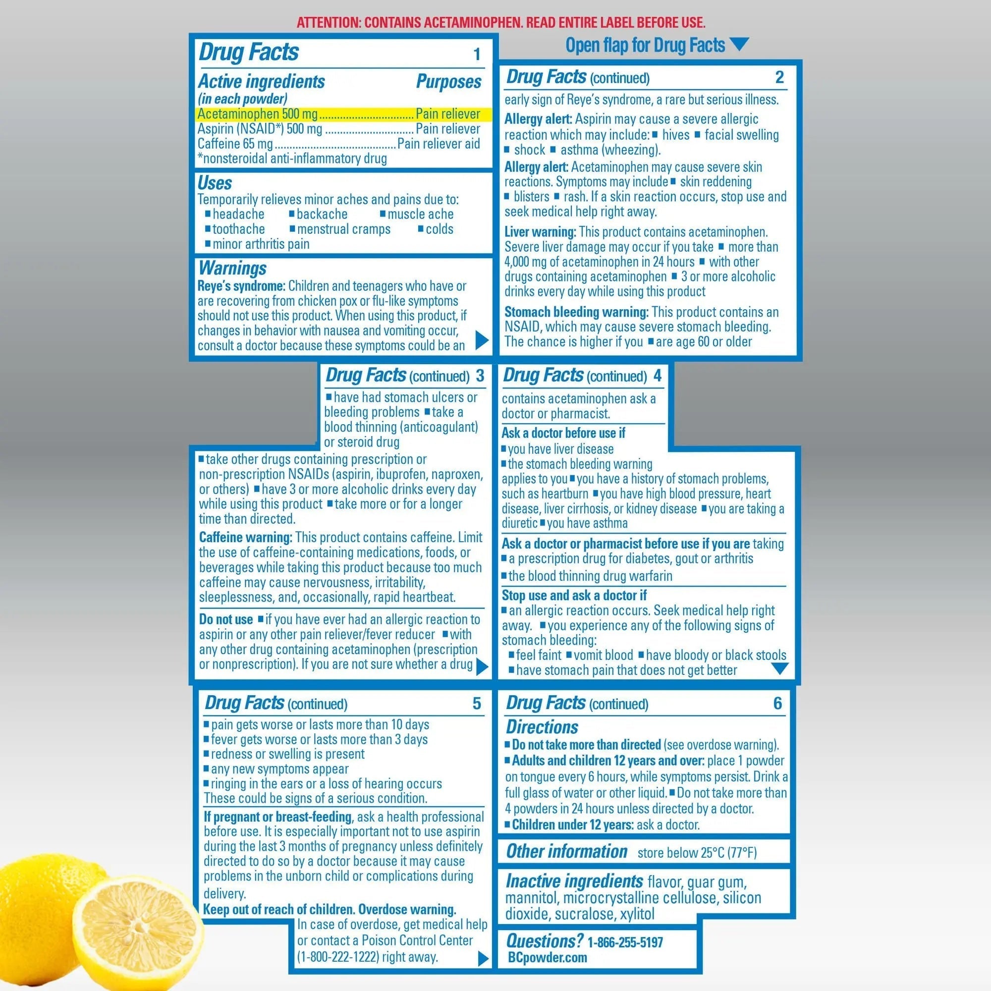 BC Max Strength Headache Relief Powder, Triple-Action Formula with Acetaminophen, Aspirin & Caffeine Eases Aches & Pains, Lemonade Flavor, 16 Count BC uk supplements