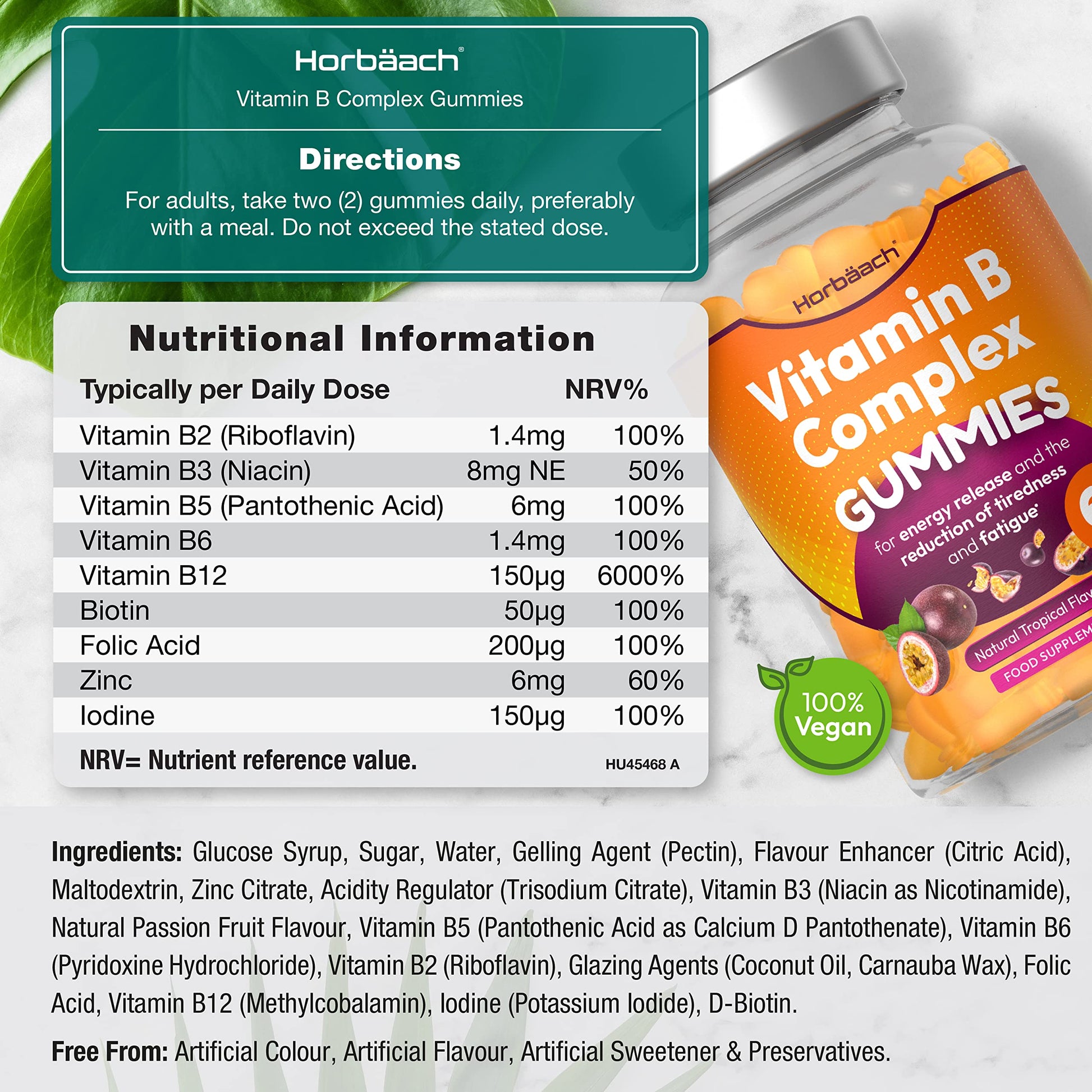 Vitamin B Complex Gummies | 60 Vegan Gummies - Tablet Alternative | High Strength B12 Horbäach uk supplements