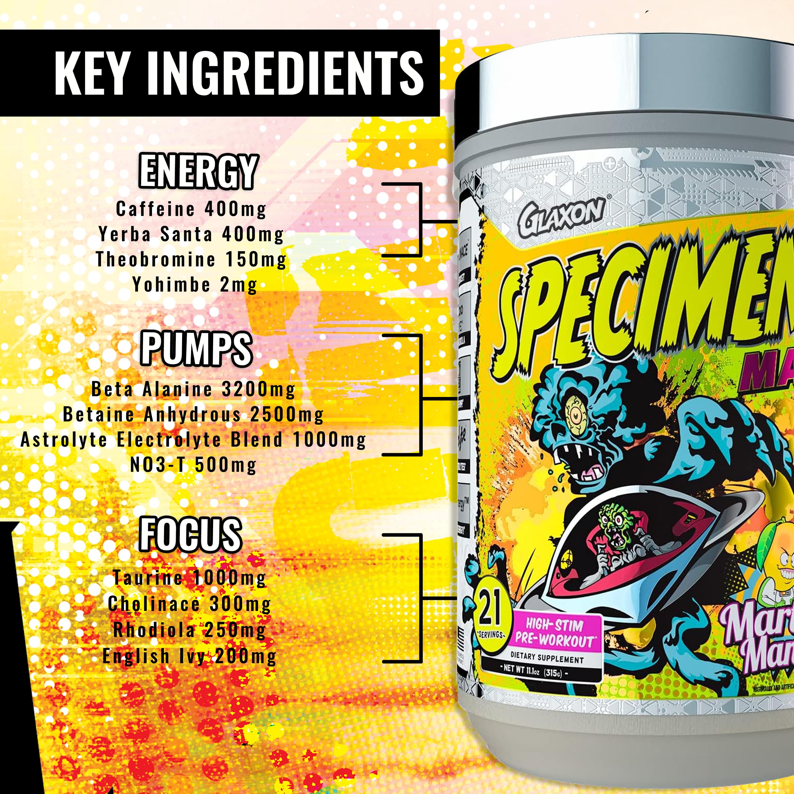 Glaxon Specimen Max High Stim Pre-Workout | 400mg Caffeine + 3200mg Beta Alanine Glaxon uk supplements