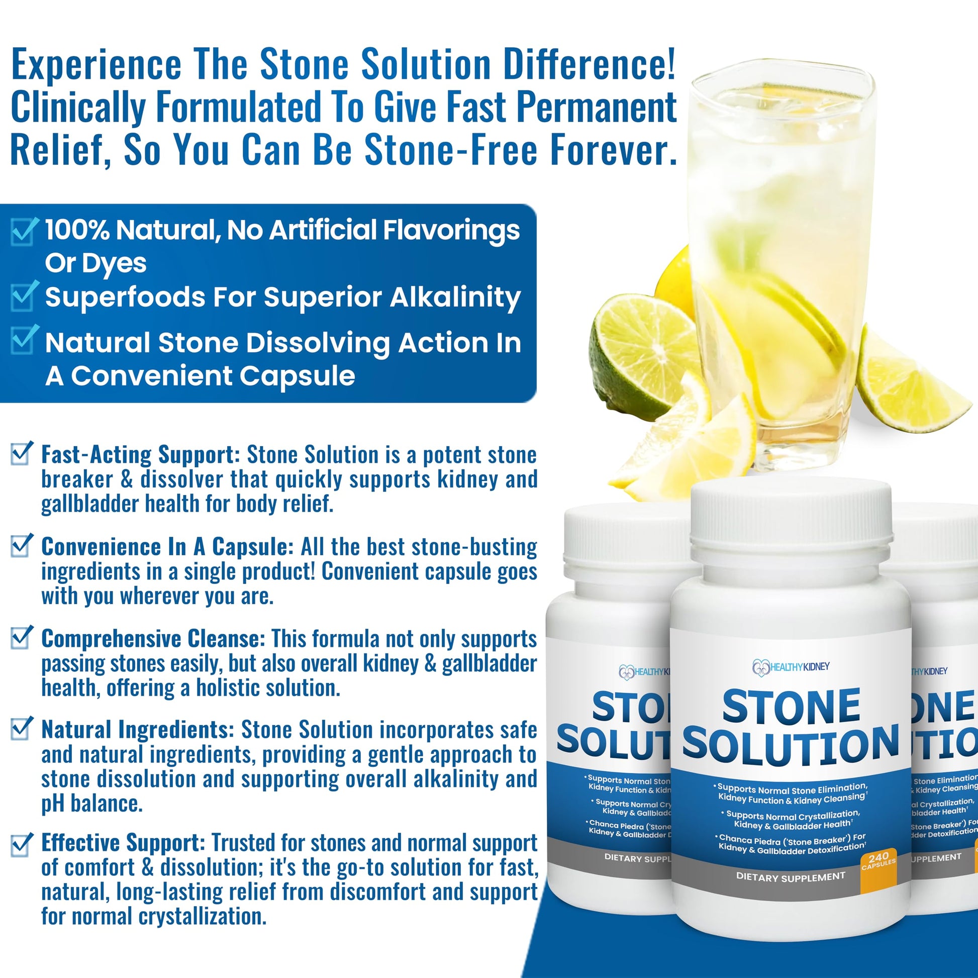 Stone Solution Capsules- Natural Dissolver, Kidney Stone Support & Kidney Cleanser Chanca Piedra Stone Breaker Gallbladder Cleanse, Flush & Stop Recurrence, Stone Relief 60 Servings Kidney Restore uk supplements