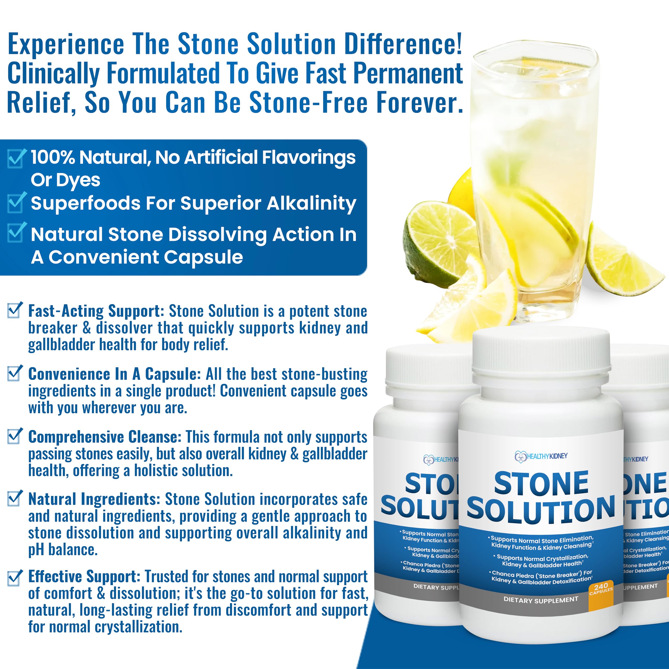 Stone Solution Capsules- Natural Dissolver, Kidney Stone Support & Kidney Cleanser Chanca Piedra Stone Breaker Gallbladder Cleanse, Flush & Stop Recurrence, Stone Relief 60 Servings Kidney Restore uk supplements