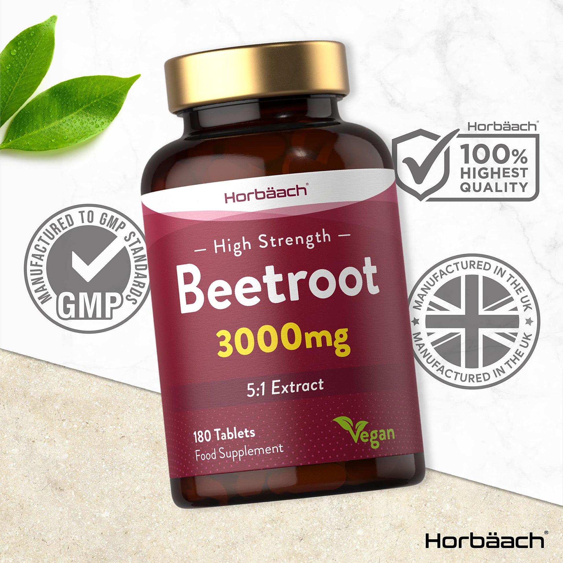 Beetroot Tablets 3000mg | 180 Count | High Strength 5:1 Extract Supplement | Nitric Oxide Horbäach uk supplements