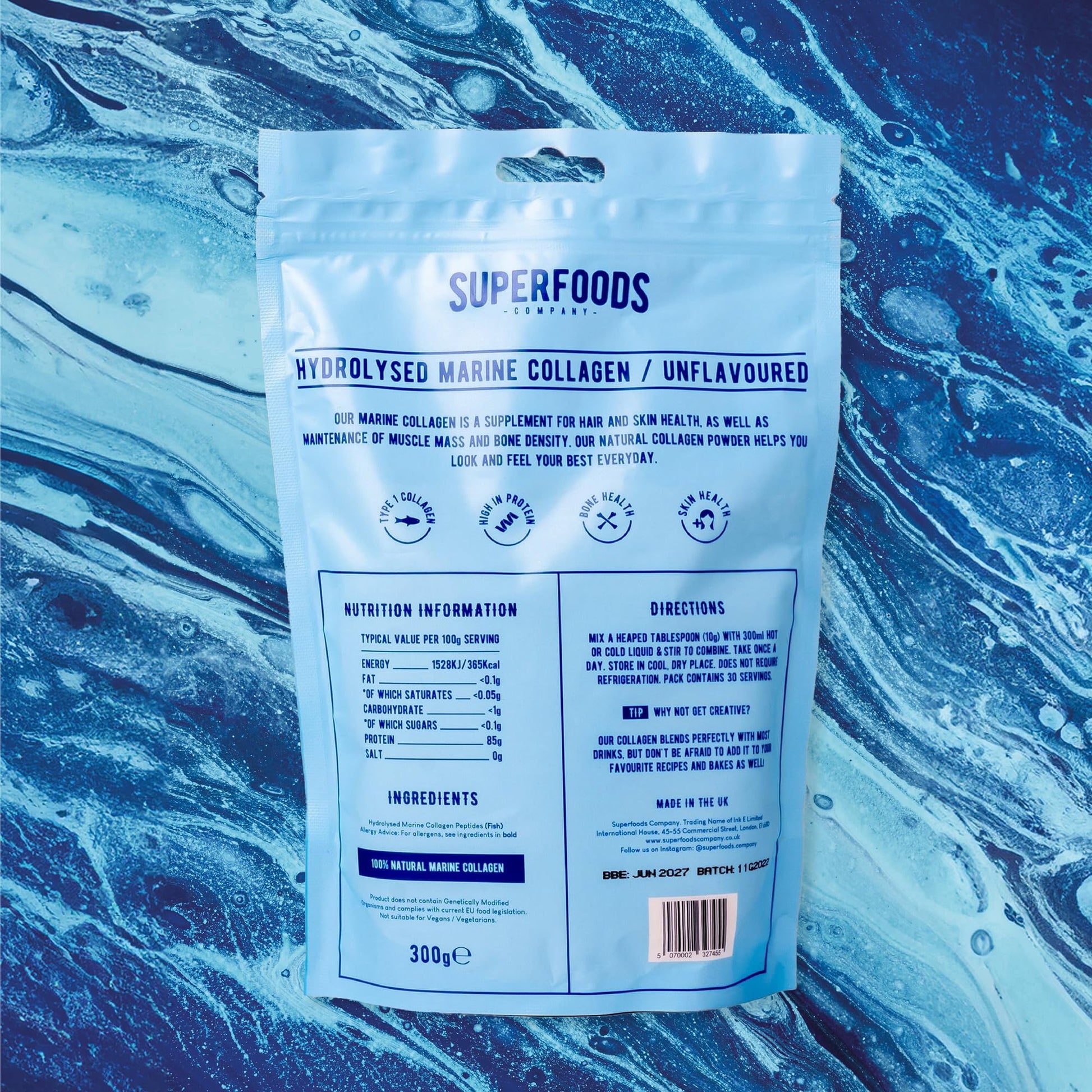 Superfoods Company - Hydrolysed Marine Collagen, Boosts Hair and Skin Health, Unflavoured Superfoods Company uk supplements