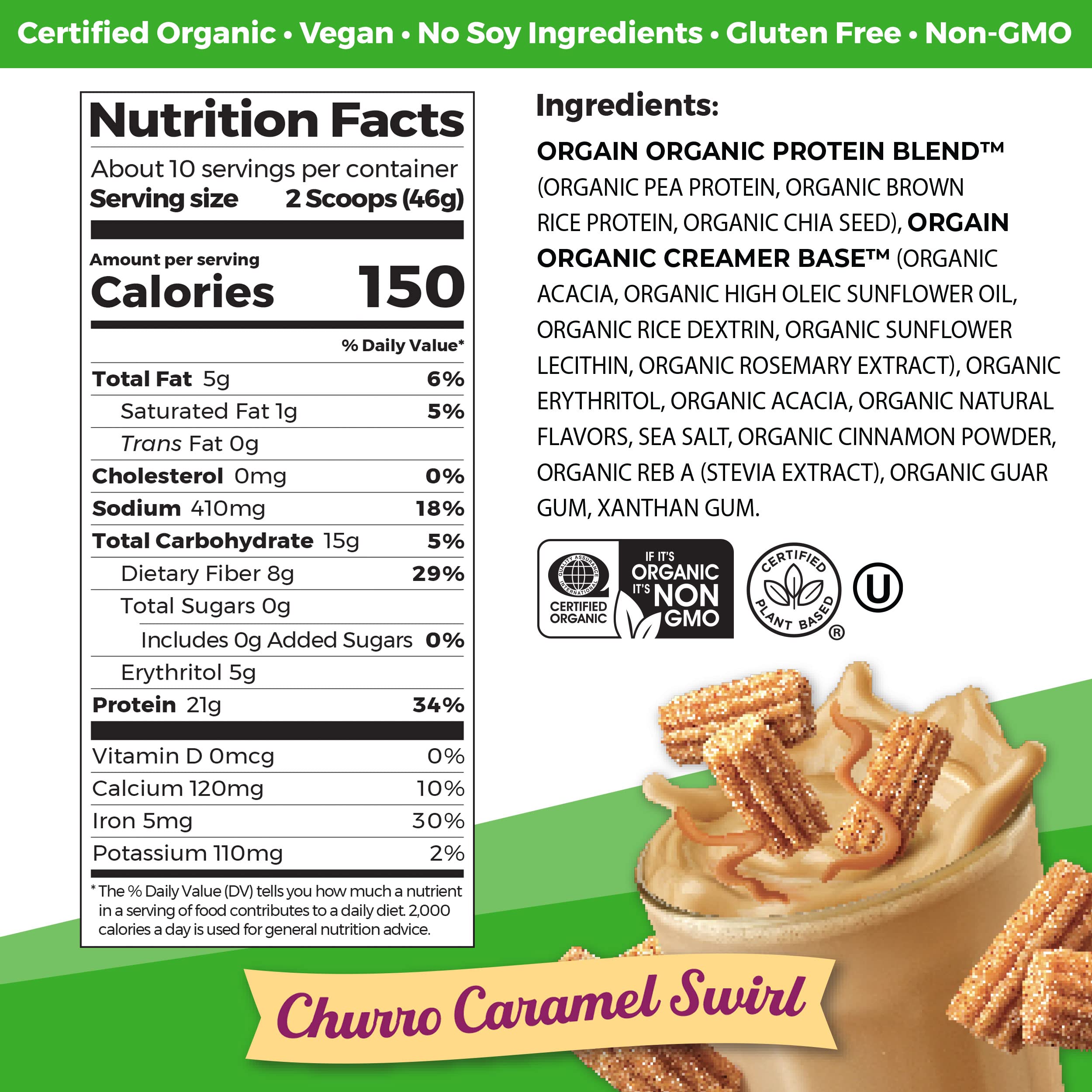 Orgain Organic Vegan Protein Powder, Churro Caramel Swirl - 21g Plant Based Protein Orgain uk supplements