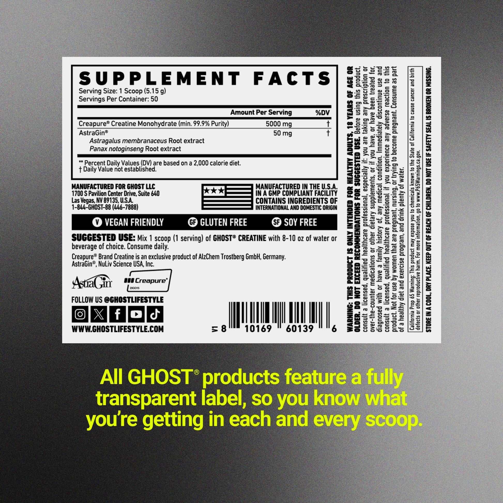 GHOST Basics Creatine Monohydrate Powder for Men & Women – 5G Creapure Creatine Workout Supplement for Muscle Gain – Vegan, Soy Free & Gluten Free - 50 Servings GHOST uk supplements