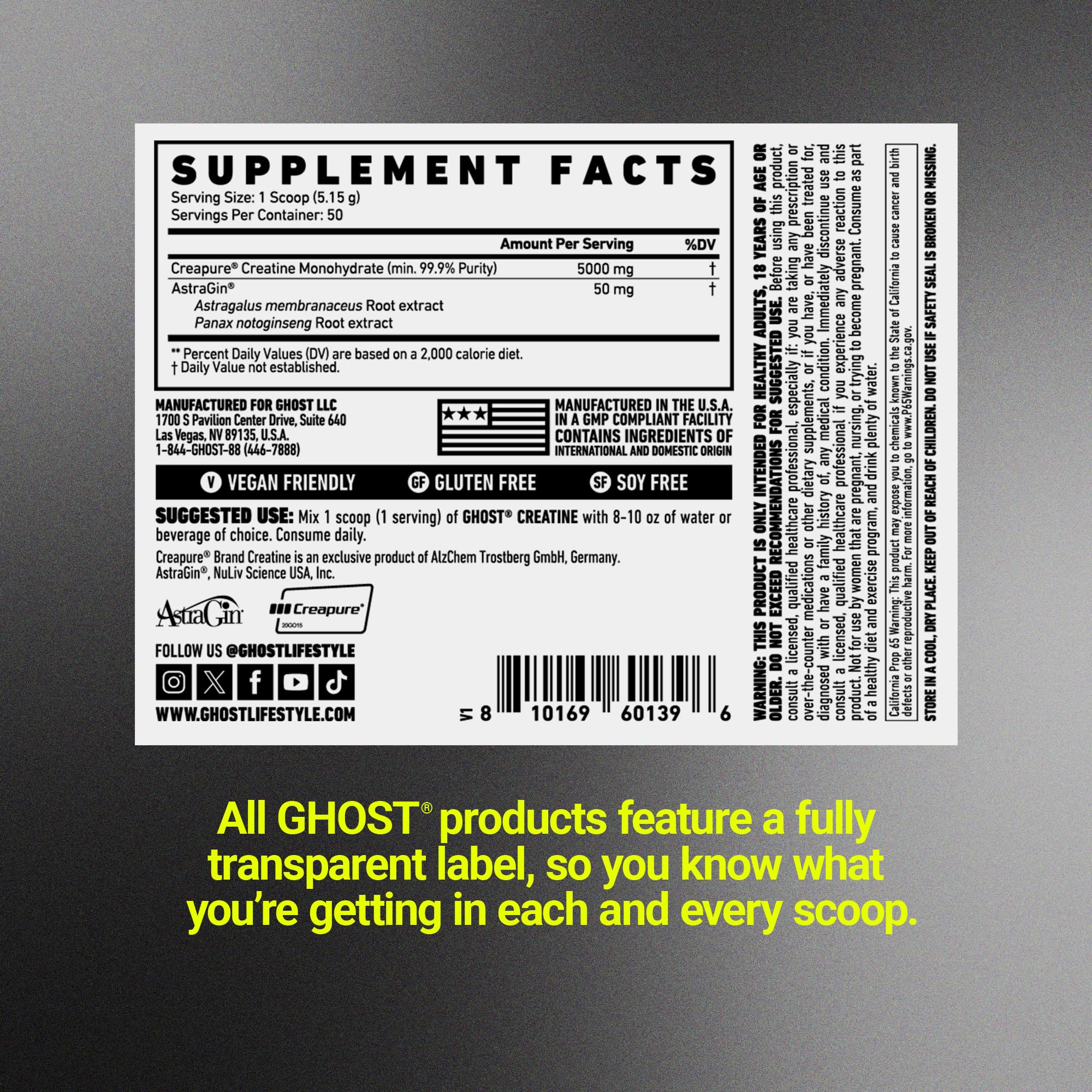GHOST Basics Creatine Monohydrate Powder for Men & Women – 5G Creapure Creatine Workout Supplement for Muscle Gain – Vegan, Soy Free & Gluten Free - 50 Servings GHOST uk supplements