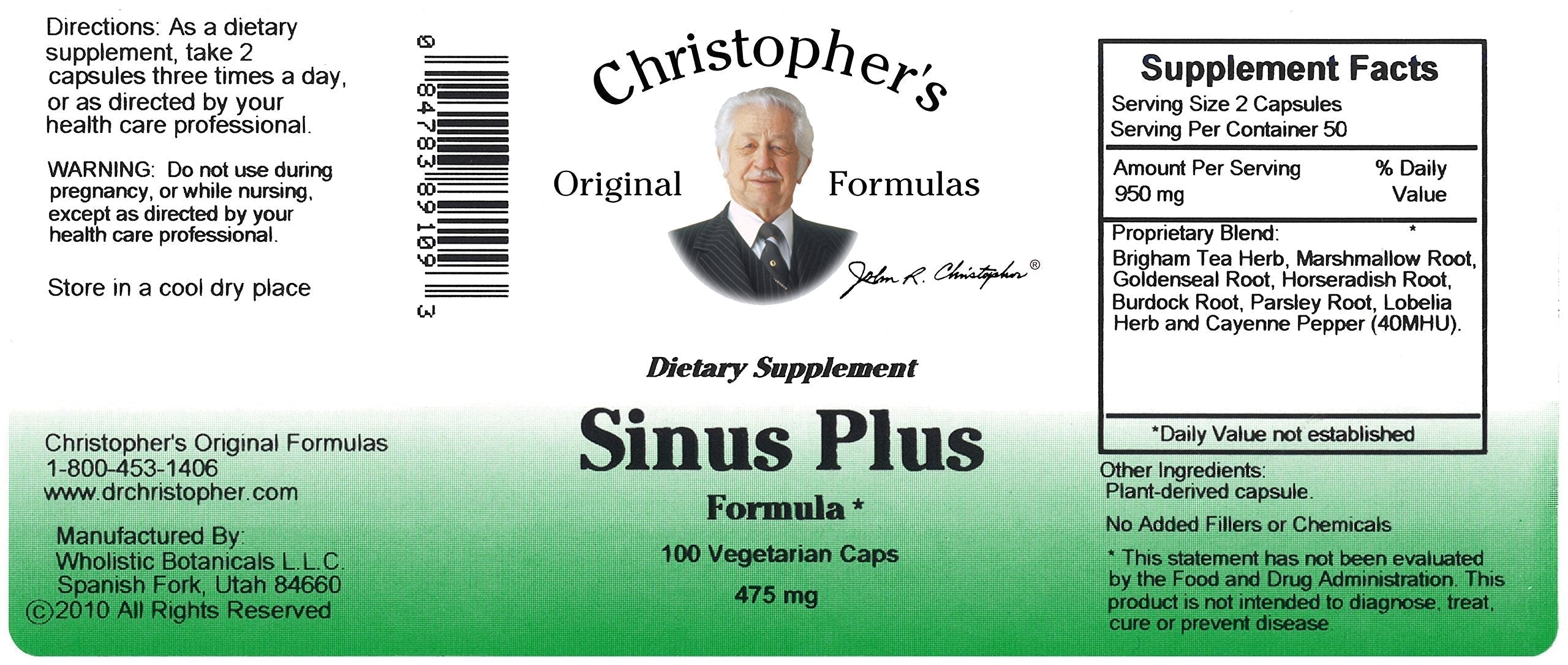 Christopher's Original Formulas Sinus Plus, Sinus Support Capsules, Whole Herb Synergistic Blend, 100 Count Christopher's Original Formulas uk supplements