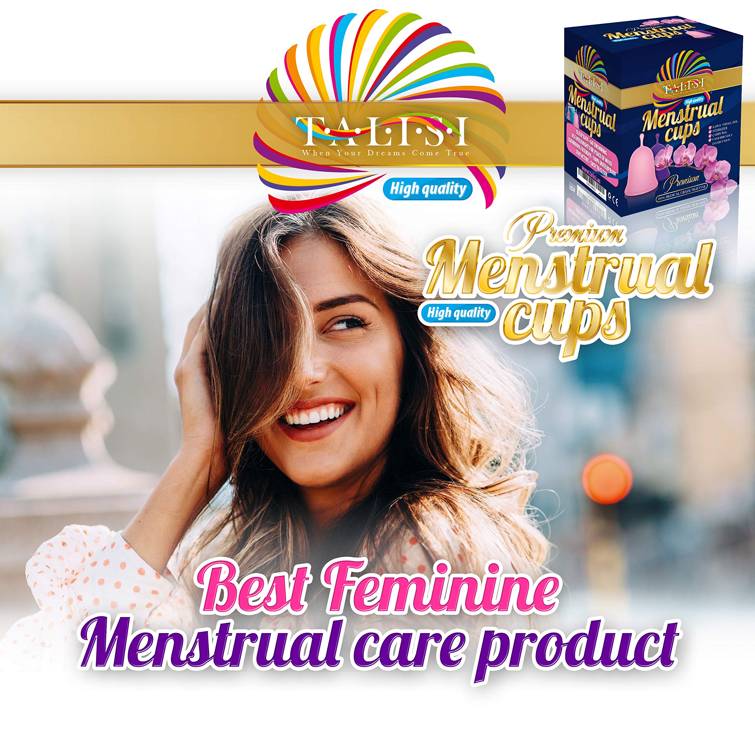 Talisi Menstrual Cups Set of 2 with Collapsible Silicone Sterilizer - Soft & Flexible Sensitive Feminine TALISI WHEN YOUR DREAMS COME TRUE uk supplements