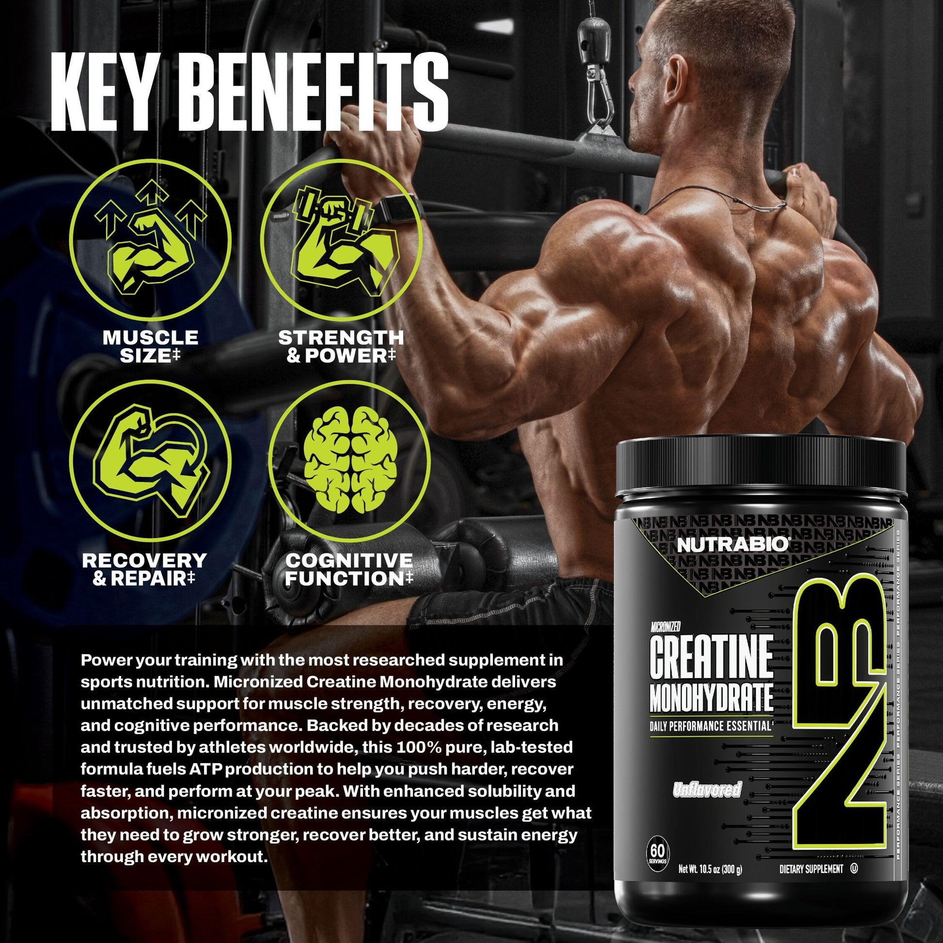 NutraBio Pure Micronized Creatine Monohydrate Powder Supplement, Unflavored, (300 g) - Supports Bulk Muscle Energy, Recovery, and Strength - HPLC Tested Creatine Powder Supplement for Men and Women NutraBio uk supplements