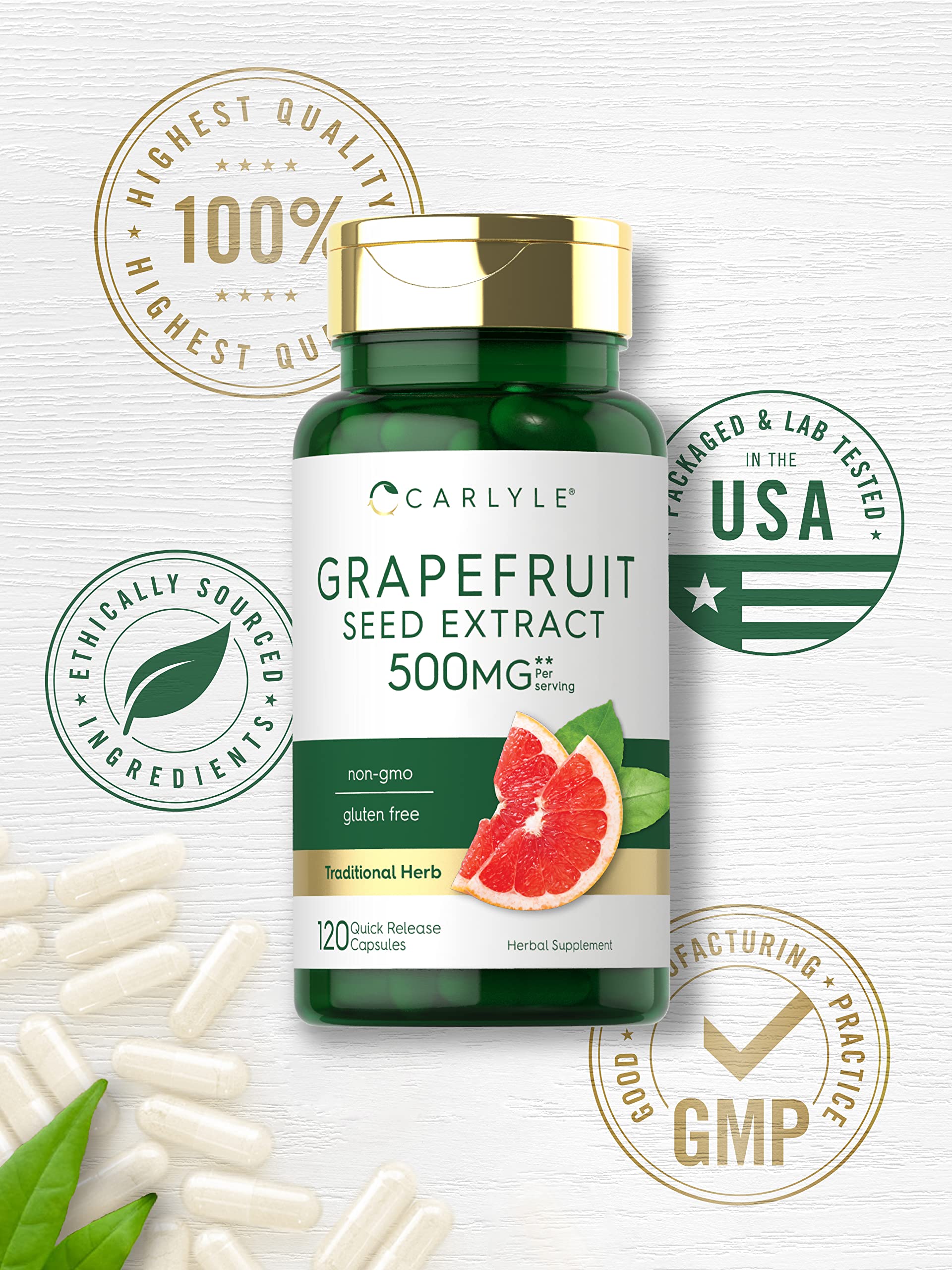 Carlyle Grapefruit Seed Extract | 500 mg 120 Capsules | Maximum Strength | Non-GMO Carlyle uk supplements