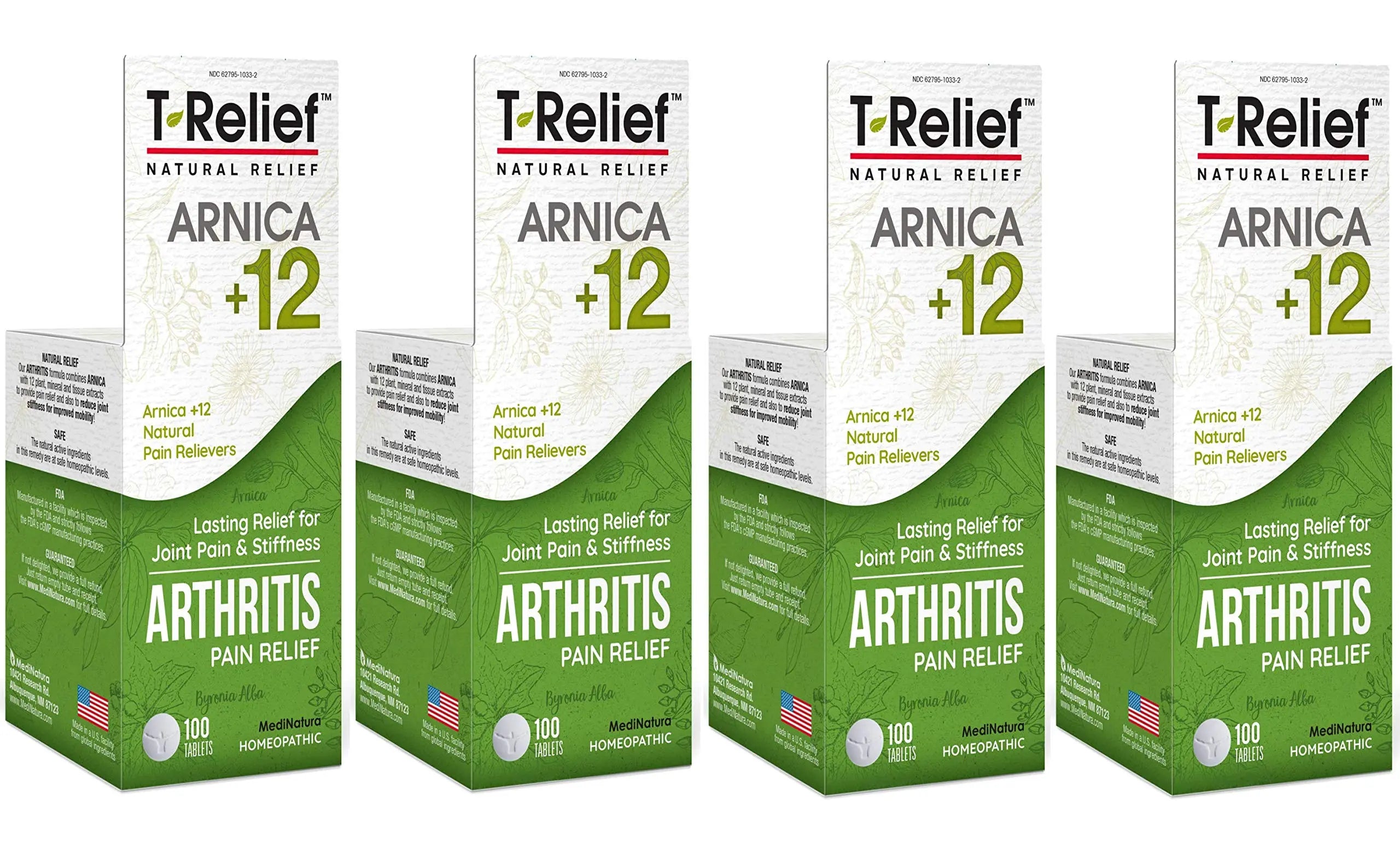 MediNatura T-Relief Extra Strength Arthritis Pain Reliever Arnica +12 Natural Medicines for Joint Soreness Stiffness Aches, Quick Dissolving Pain Relief for Women & Men - 100 Tablets (4 Pack) MediNatura uk supplements