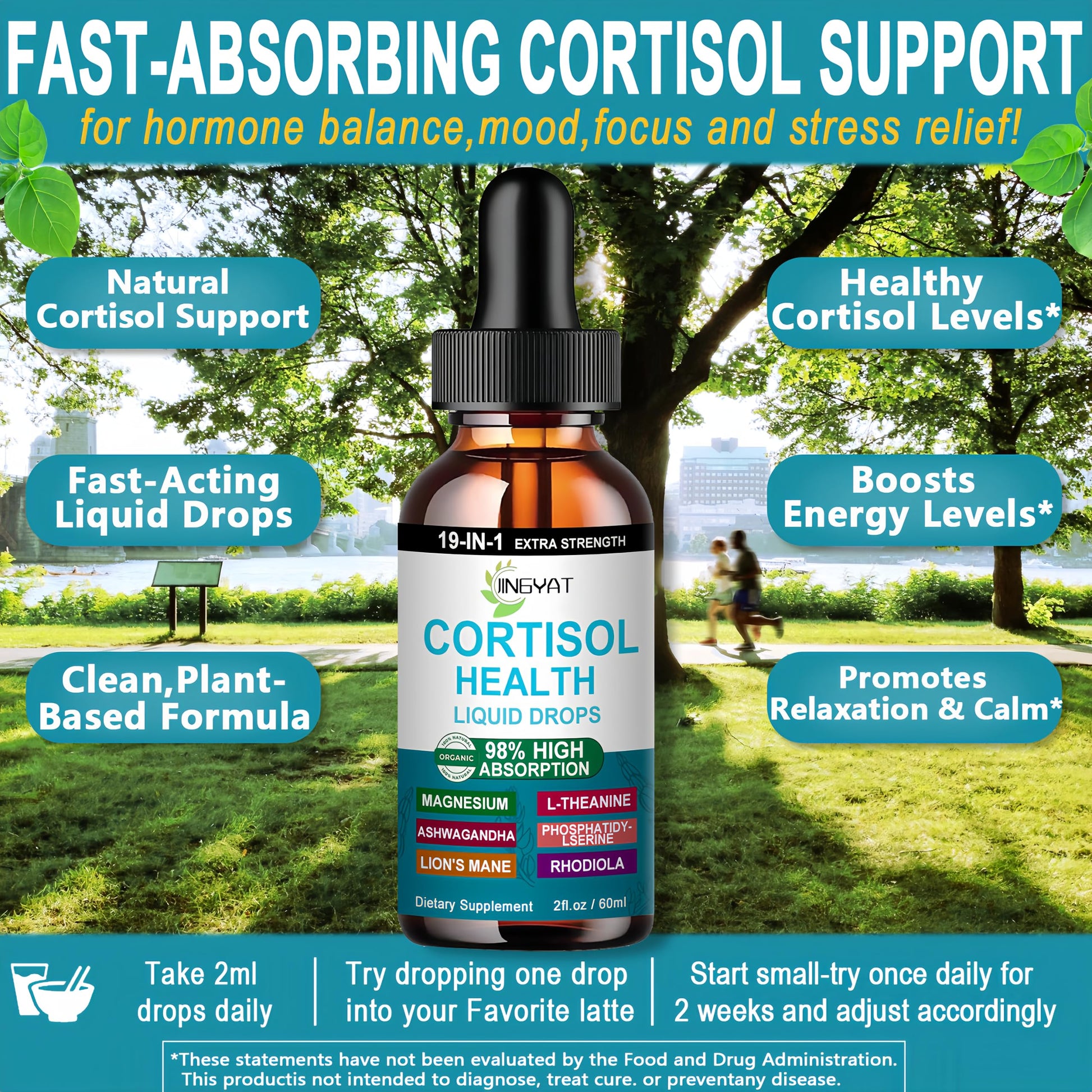 Cortisol Supplements for Women,19-in-1 Cortisol Supplement Liquid Drops w/Magnesium,L-Theanine,Ashwagandha,Omega-3, High Absorption Hormone Balanced for Women Drops - Sleep Focus Mood, Non-GMO JINGYAT uk supplements