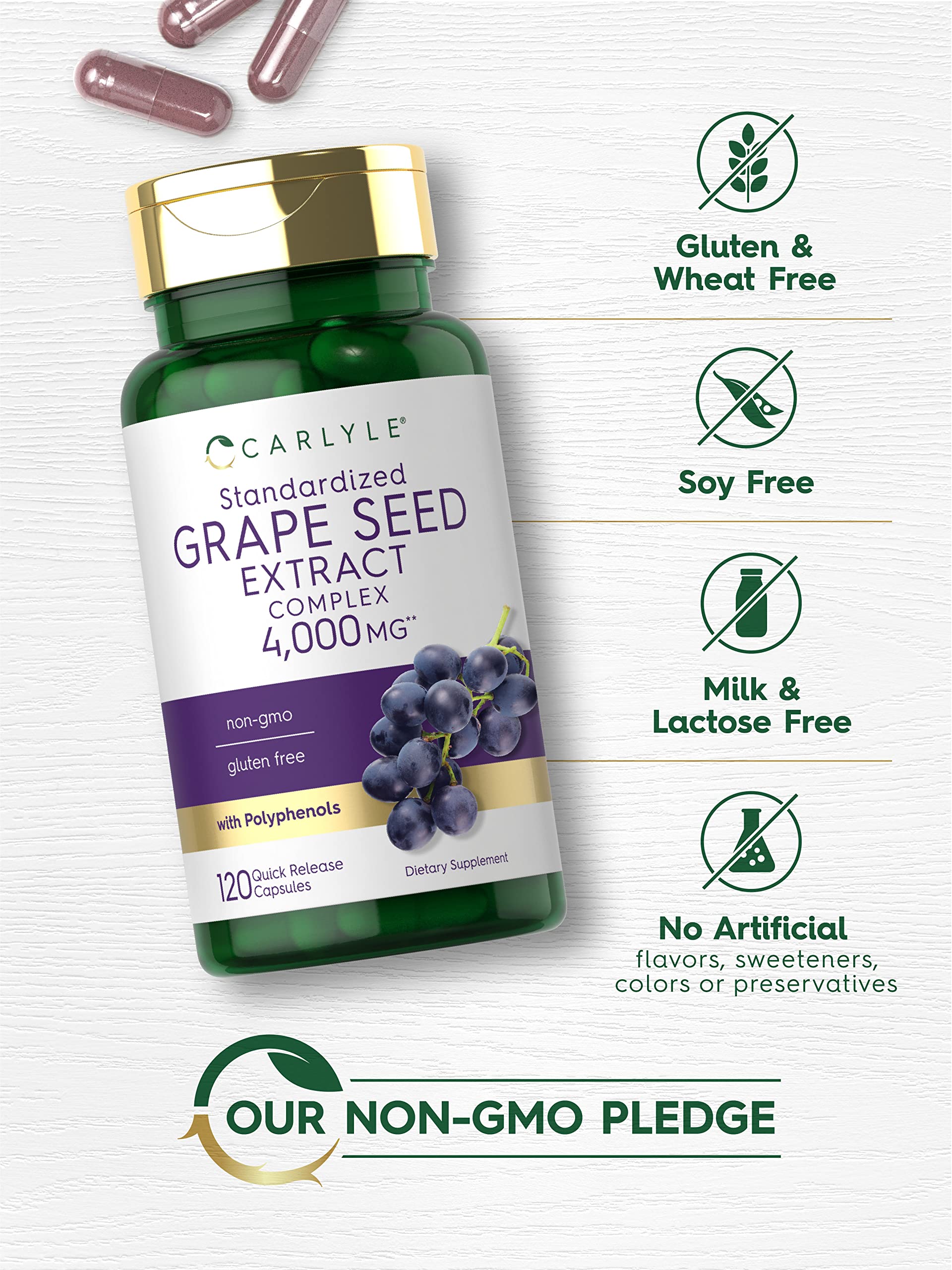 Carlyle Grape Seed Extract 4,000mg | 120 Quick Release Capsules | Standardized Extract Carlyle uk supplements