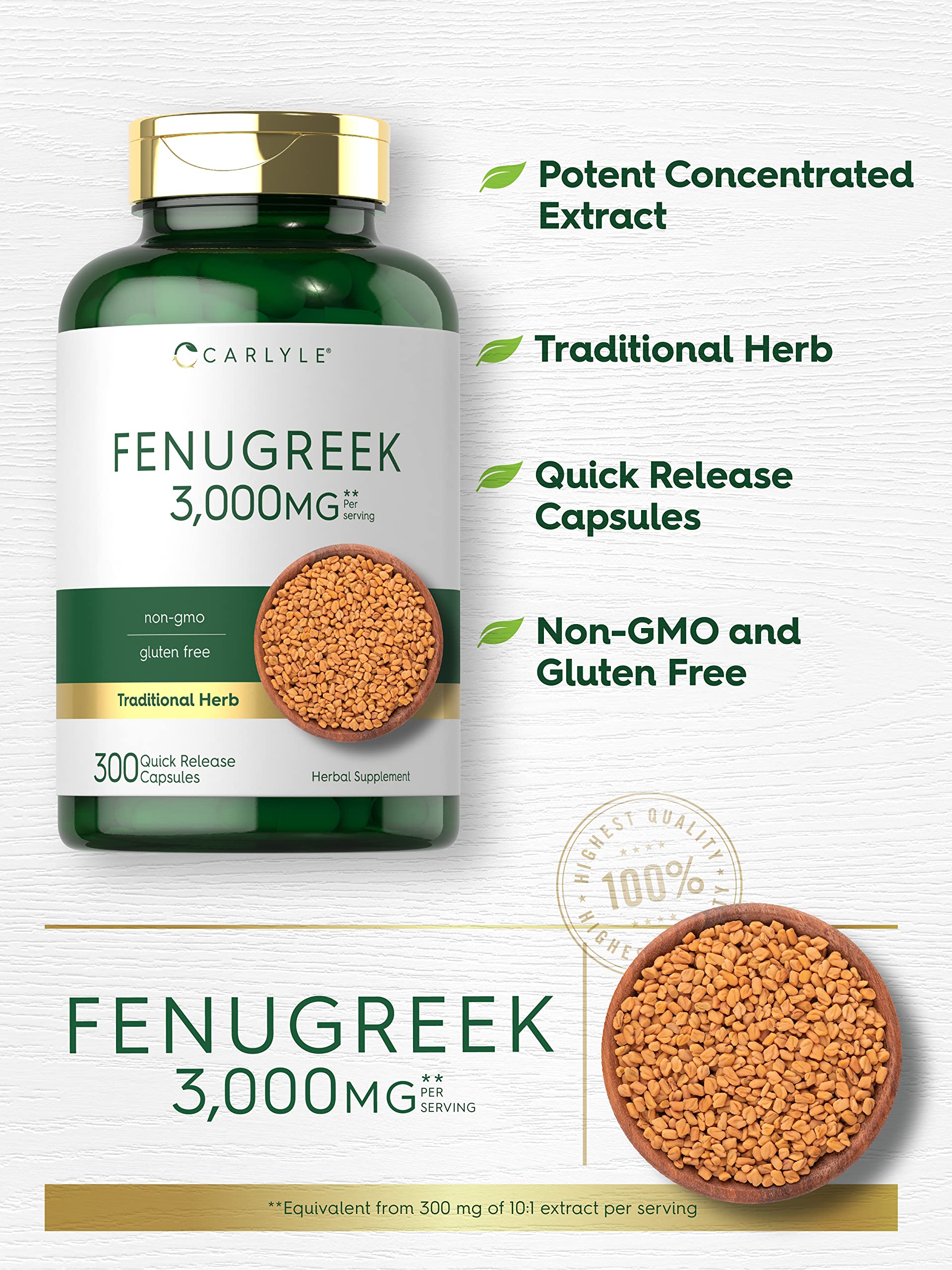 Carlyle Fenugreek Capsules 3000 mg | 300 Count | Non-GMO & Gluten Free Extract Carlyle uk supplements