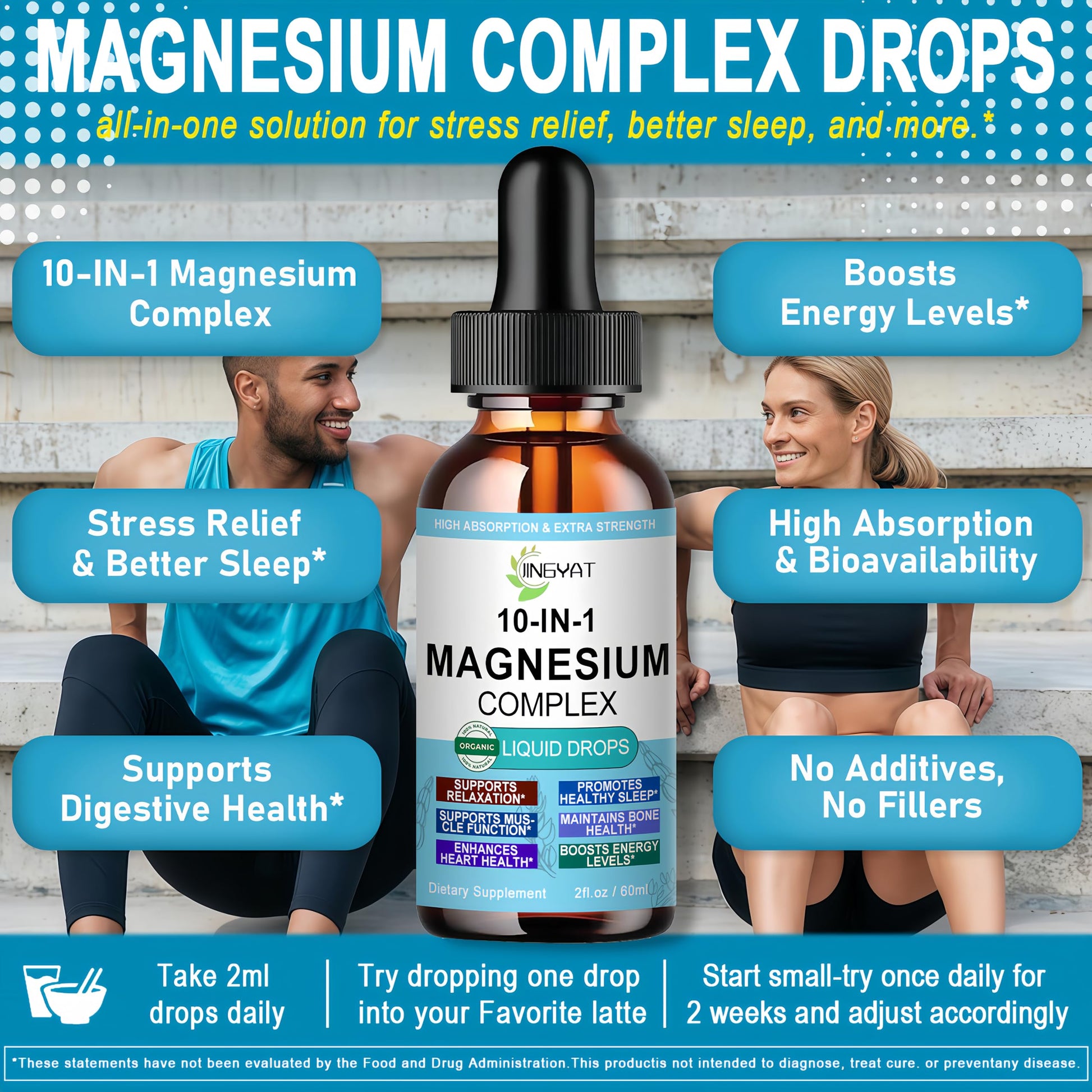 High Absorption Magnesium Complex Drops | 10-in-1 Liquid Magnesium Complex for Women & Men with Glycinate,Citrate,Taurate | for Stress Relief,Sleep,Heart Health | Vegan,Non-GMO,Fast-Acting Formula JINGYAT uk supplements