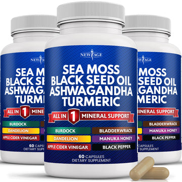Silica Sea Moss 3000mg Black Seed Oil 2000mg Ashwagandha 1000mg Turmeric 1000mg NEW AGE uk supplements
