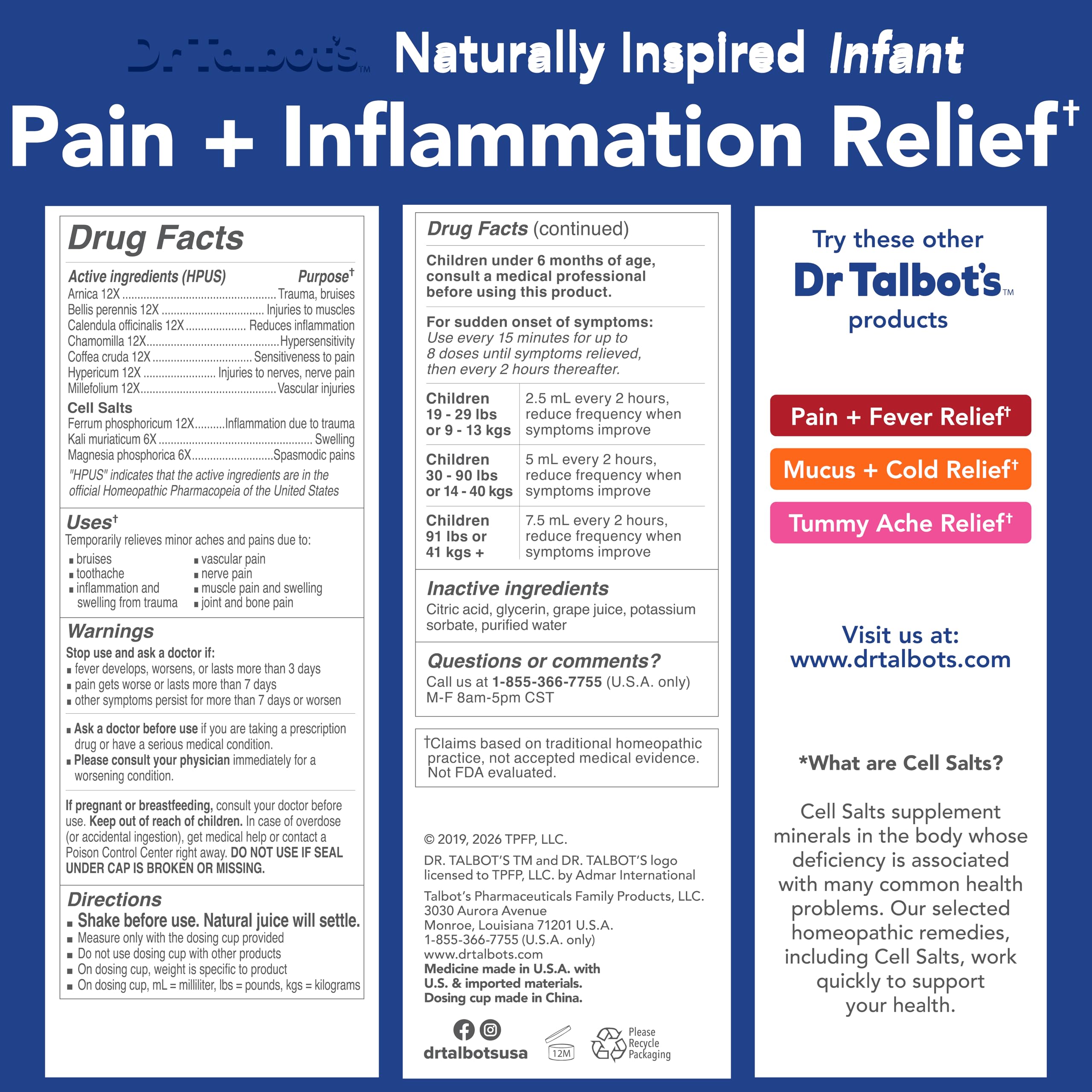 Dr. Talbot's Pain + Inflammation Relief Liquid Medicine for Children, Includes Dosage Cup, Grape Juice Flavor, 4 Fl Oz (Packaging May Vary) Dr. Talbot's uk supplements