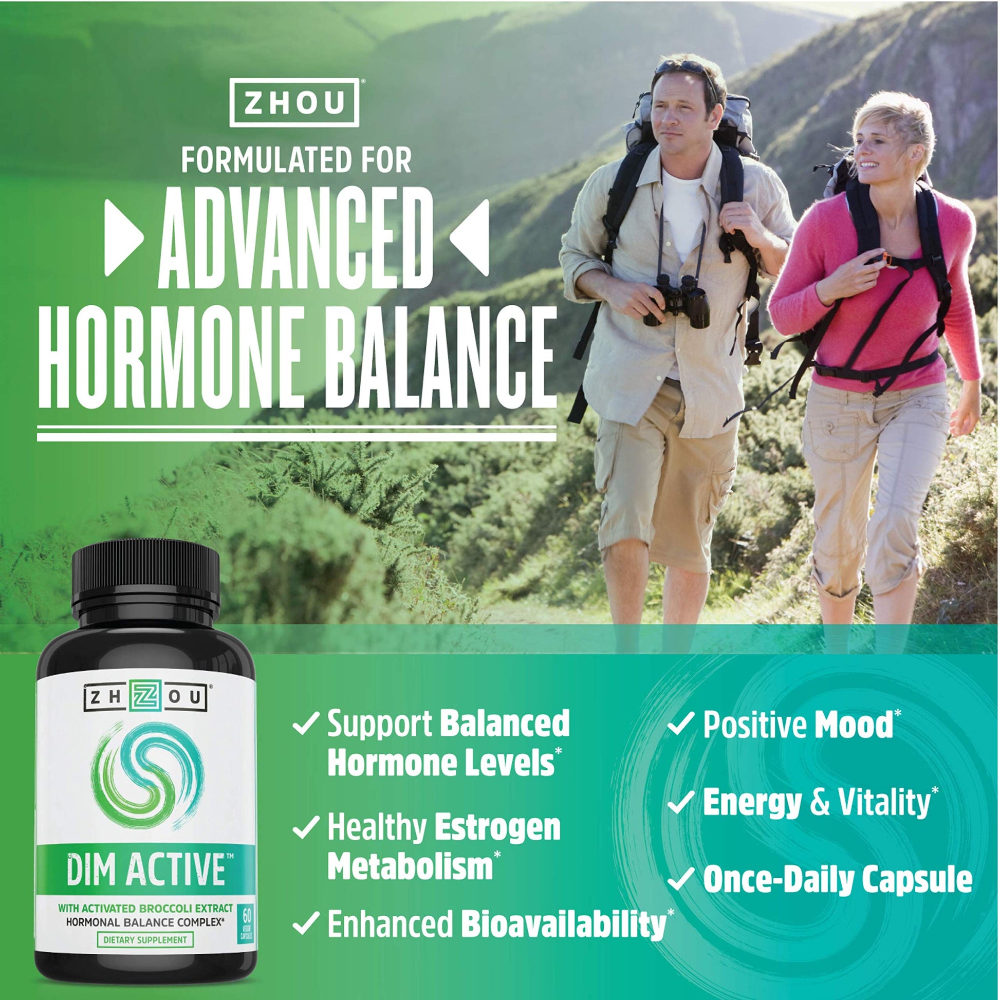 Zhou DIM Active - DIM Supplement, Hormone Balance for Women & Men, Hormonal Support with 250mg Diindolylmethane - 60 Vegan Capsules ZHOU uk supplements