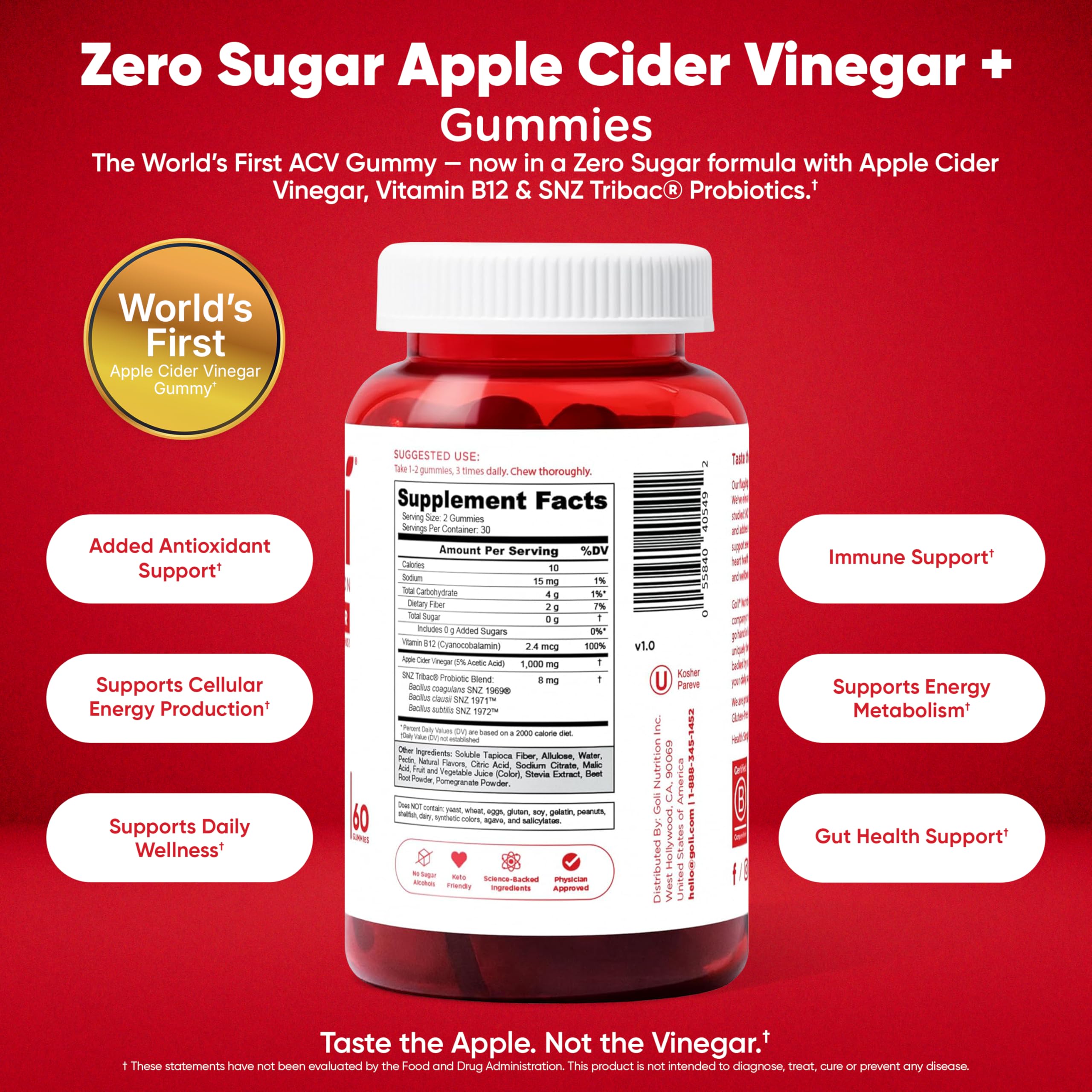 Goli Zero Sugar 6 Pack Bundle - World's First 3-in-1 Pre, Post, Probiotic, Apple Cider Vinegar with Vitamin B12 and Probiotics to Address Bloating, Ashwagandha & L-Theanine, Vitamin D Gummies Goli uk supplements
