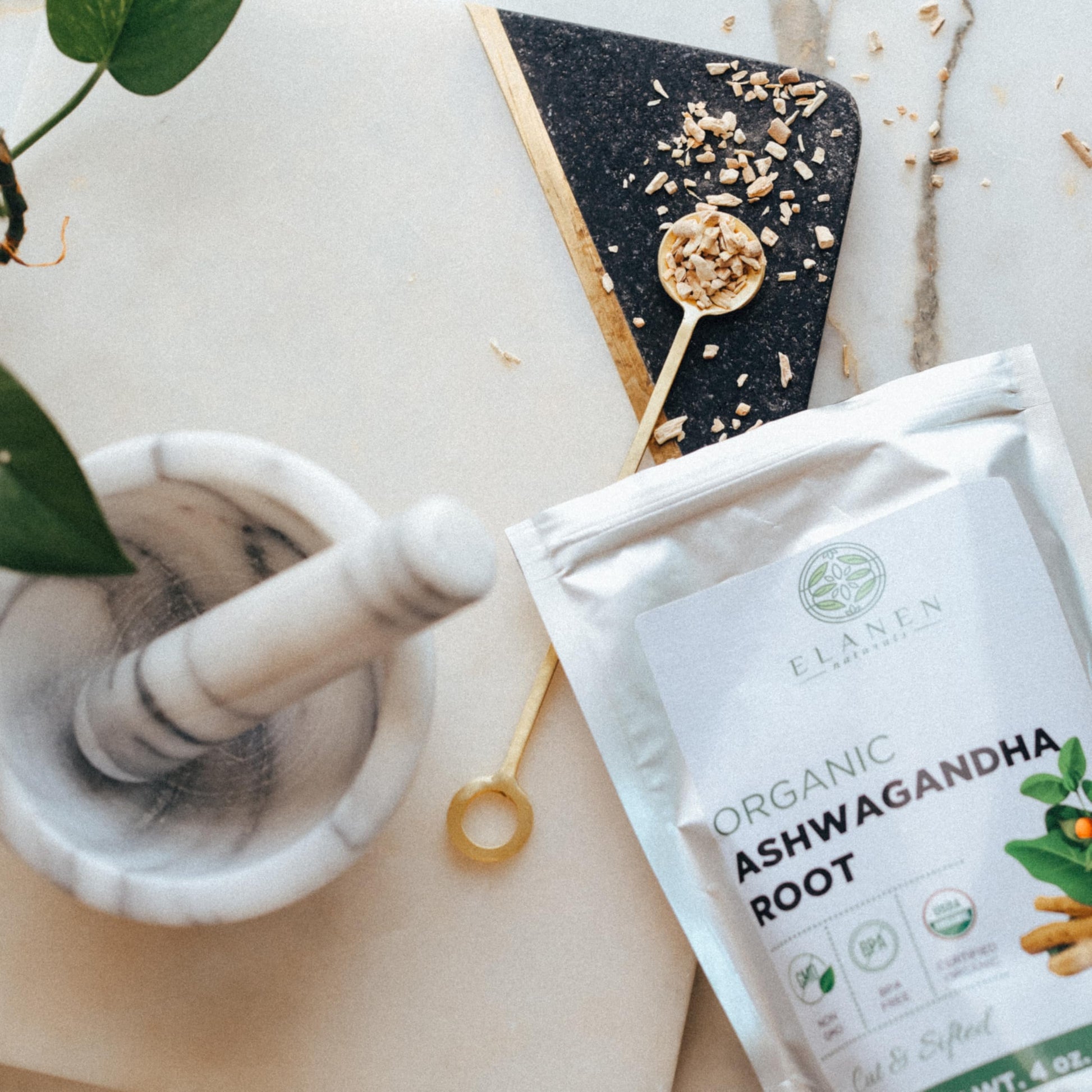 Elanen Naturals Organic Ashwagandha Root 4 oz. (113g), USDA Certified Organic Ashwagandha Root Loose Leaf Tea, Dried Withania somnifera, Cut & Sifted Elanen Naturals uk supplements
