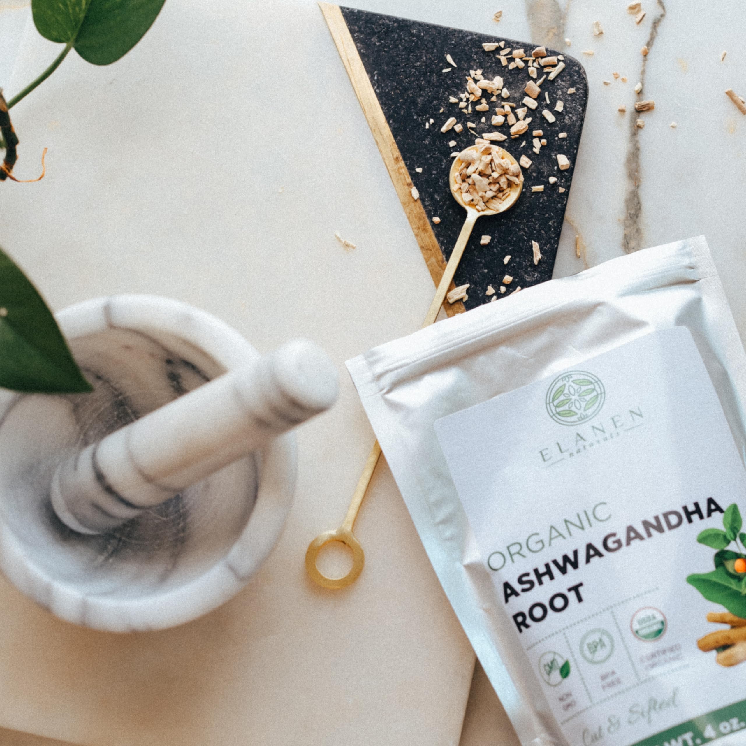 Elanen Naturals Organic Ashwagandha Root 4 oz. (113g), USDA Certified Organic Ashwagandha Root Loose Leaf Tea, Dried Withania somnifera, Cut & Sifted Elanen Naturals uk supplements