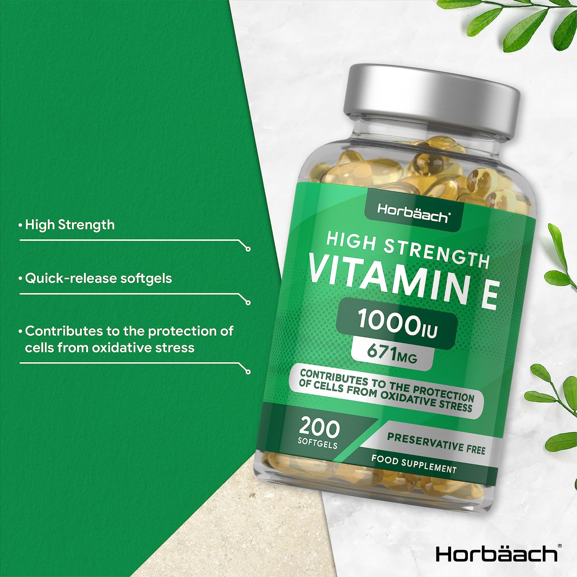Vitamin E Capsules 1000iu | 200 Count | High Strength Vitamin E as DL-Alpha Tocopheryl Horbäach uk supplements