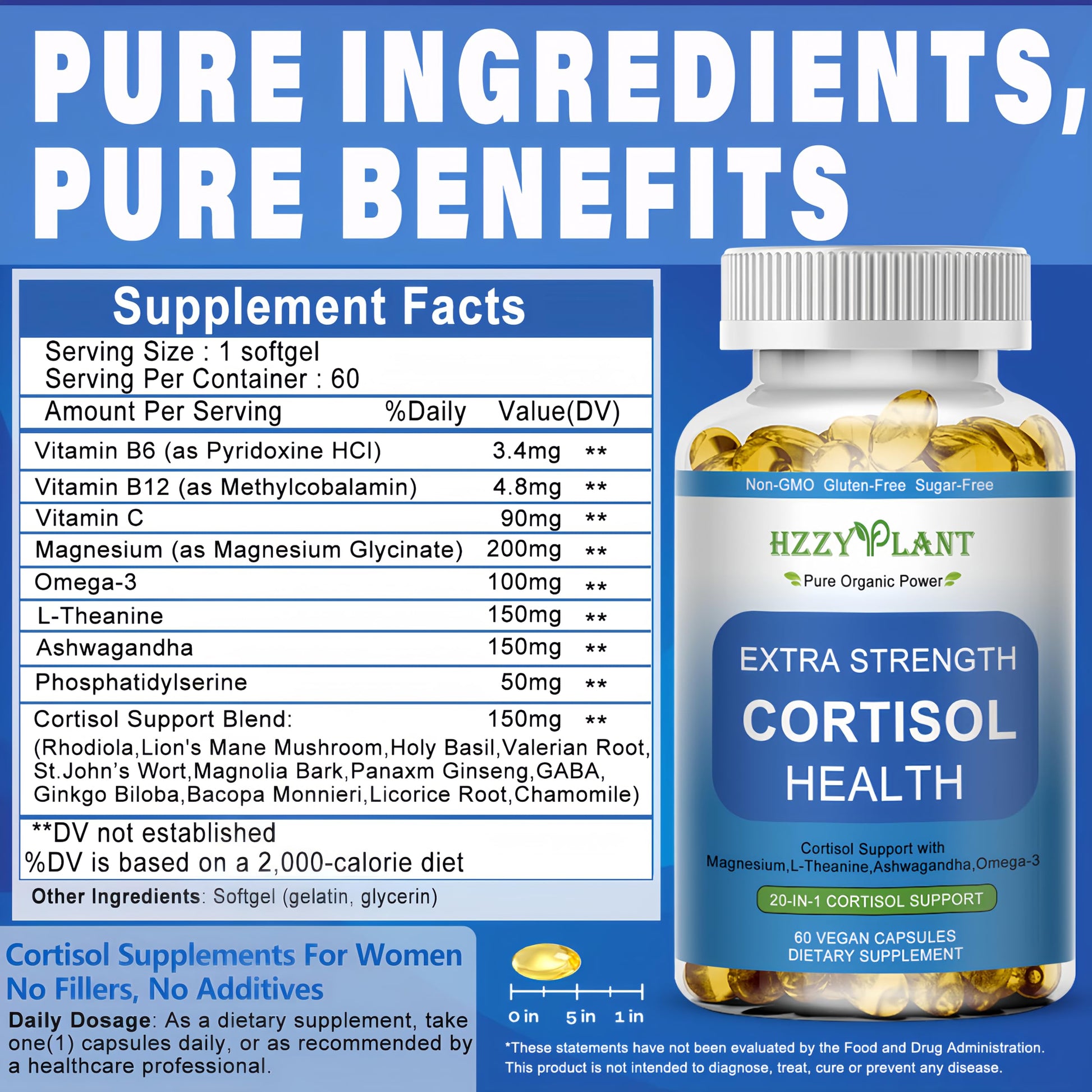 Cortisol Supplements for Women and Men Softgels with Phosphatidylserine Magnesium Ashwagandha L-Theanine,High Absorption Cortisol Detox Capsules for Sleep Relaxation Stress Relief,Non-GMO,60 Servings HZZYPLANT uk supplements
