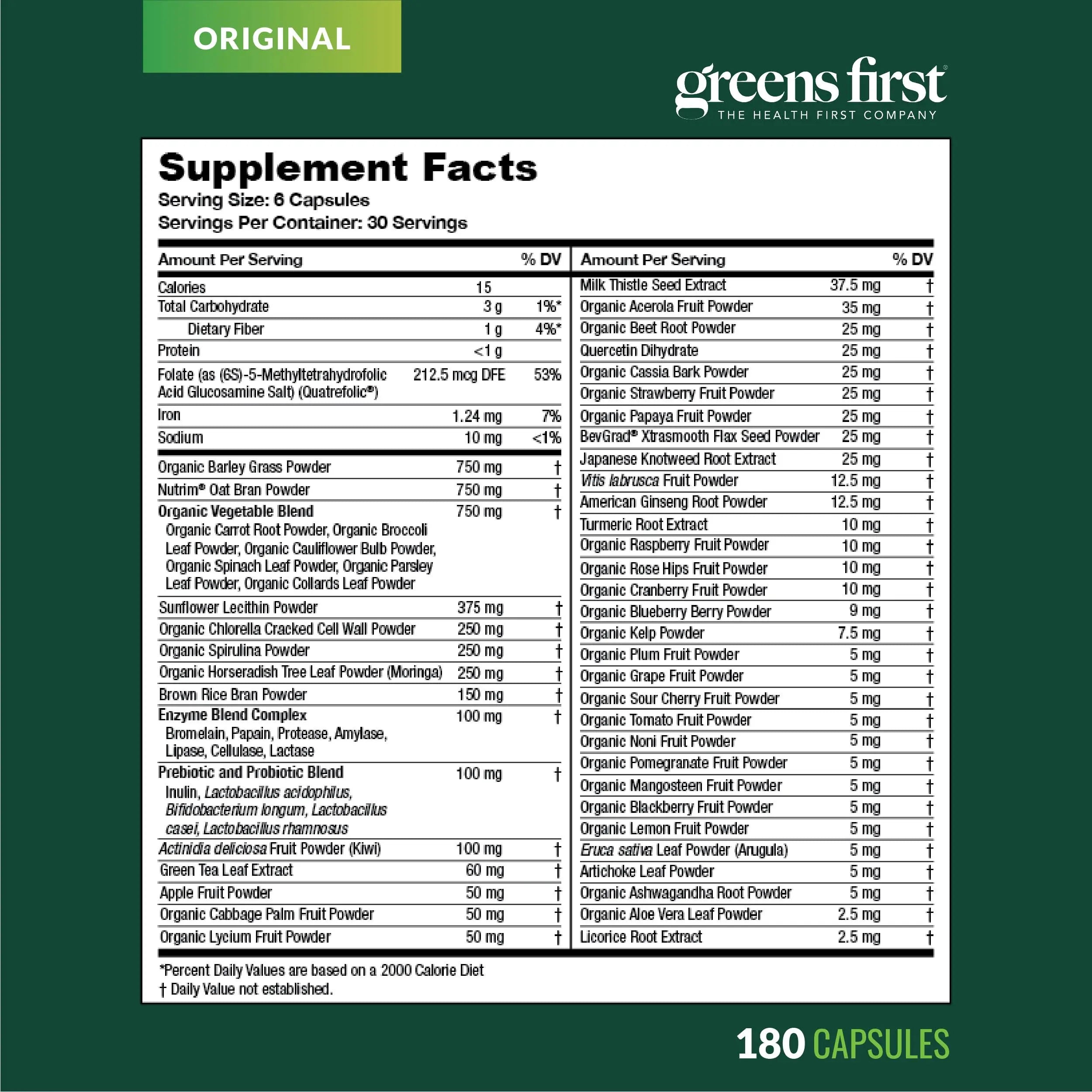 Greens First Phytonutrient Capsules - 49 Antioxidant-Rich Superfoods with Organic Fruits & Veggies, Prebiotics, Probiotics Greens First uk supplements