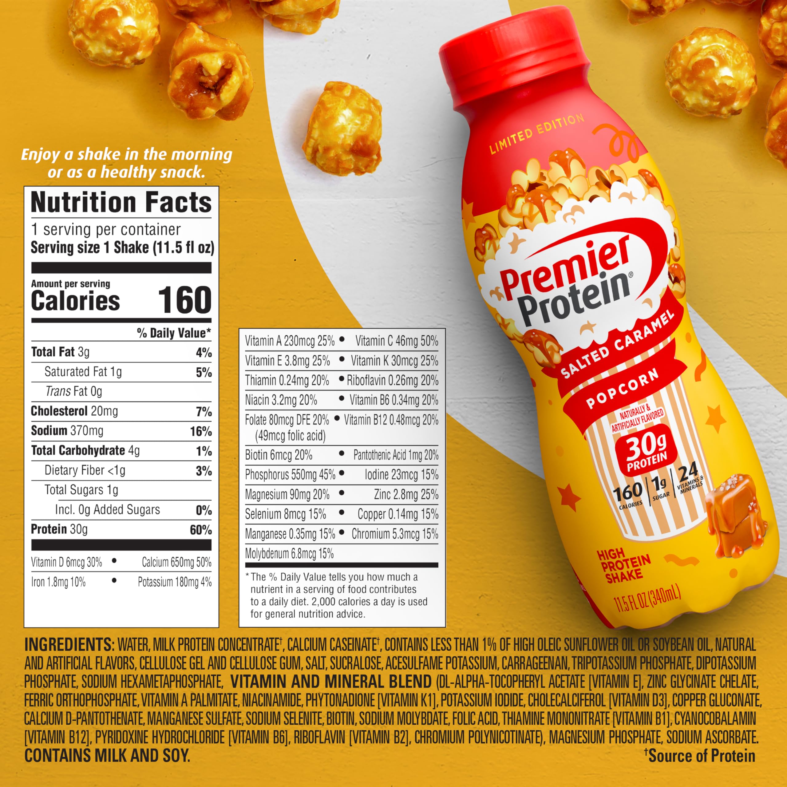 Premier Protein Shake Limited Edition Salted Caramel Popcorn, 30g 1g Sugar 24 Vitamins Premier Protein uk supplements