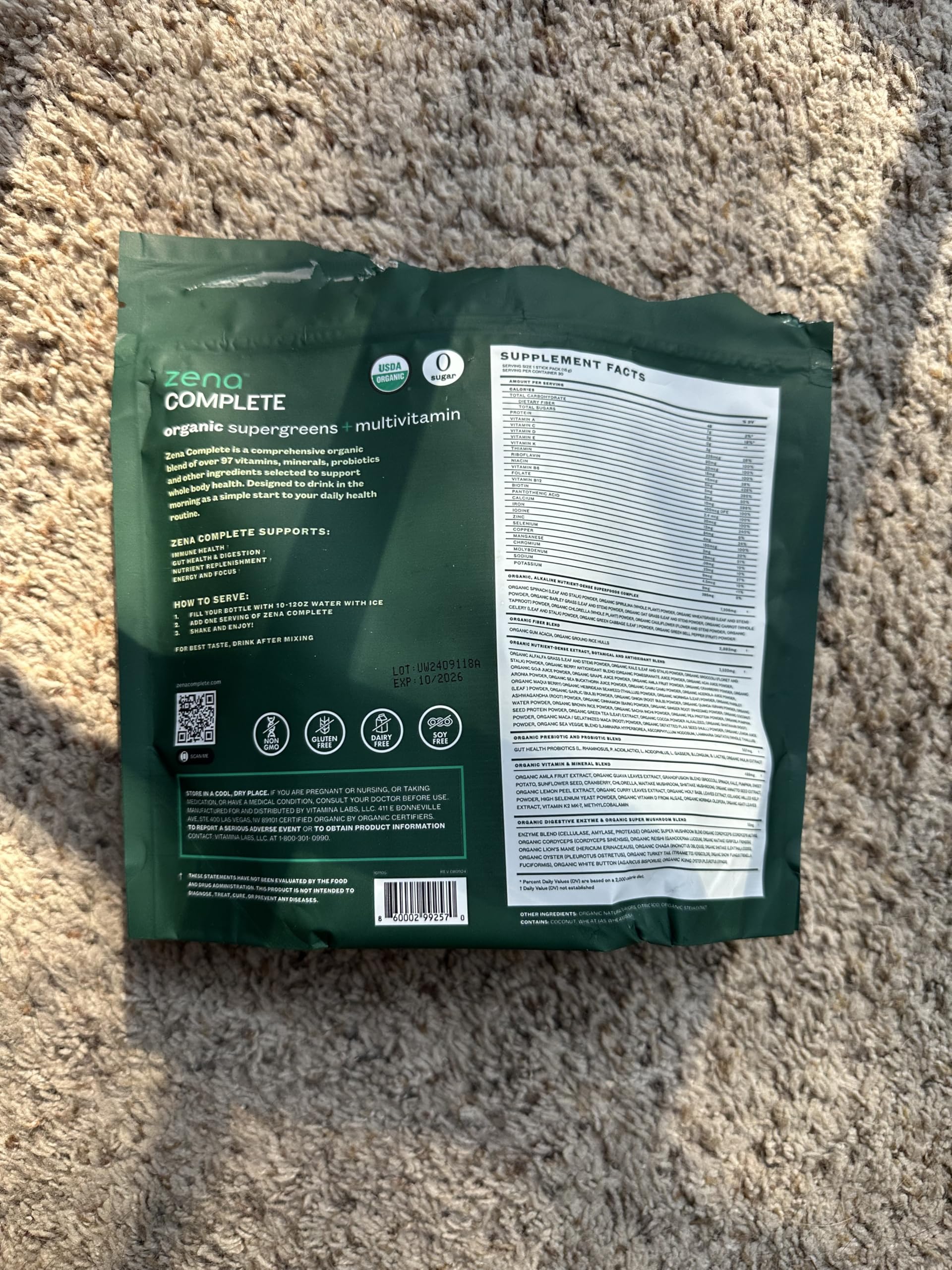 Zena Complete Organic Super Greens Powder & Multivitamin, 90+ Supergreens, Fruits, Veggies, Pre & Probiotics, Watermelon Citrus Flavor Zena Nutrition uk supplements