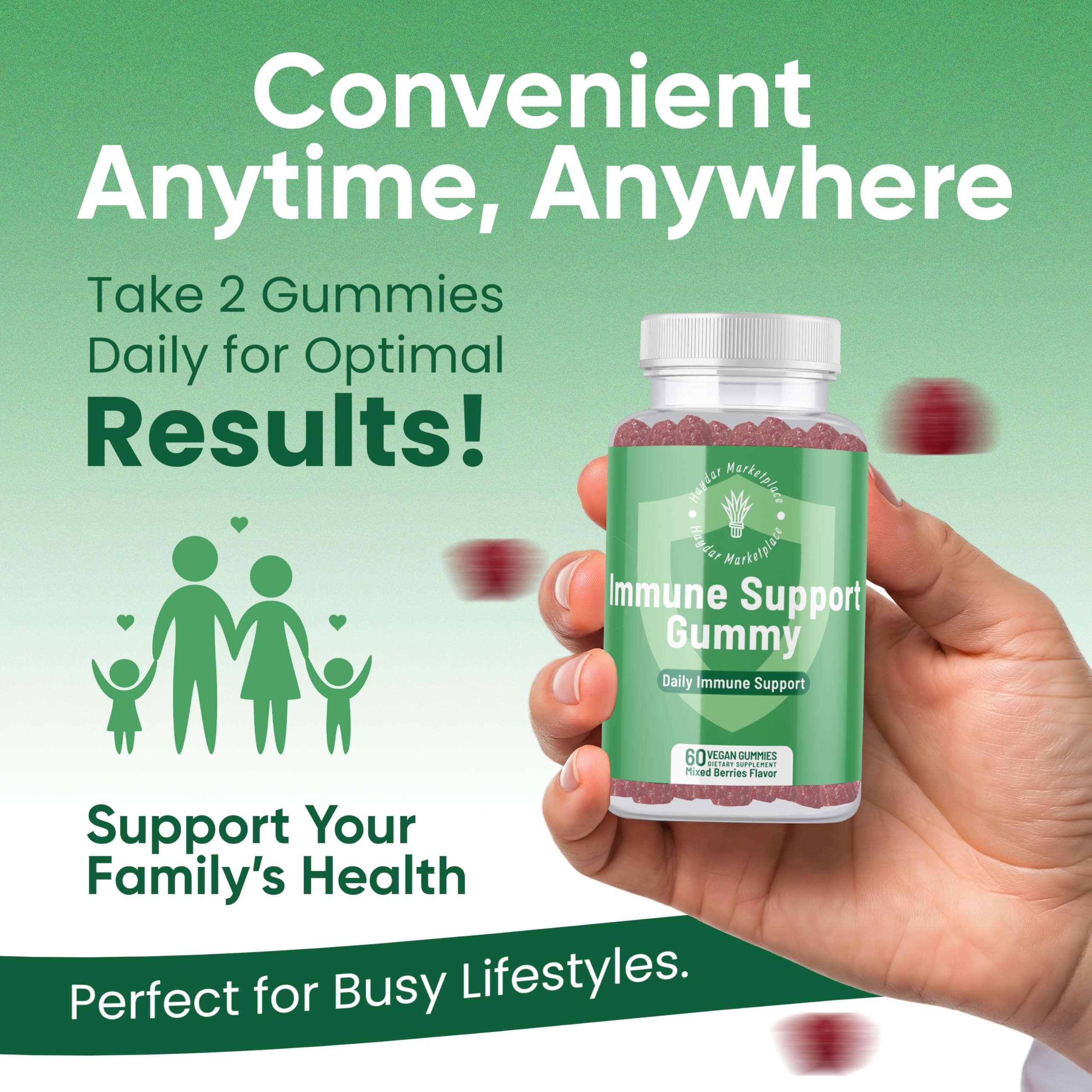 Haydar Marketplace Immune Boosters for Adults - Vegan Immune Support Gummies with Vitamins C & D, Zinc, Magnesium, Probiotics Haydar Marketplace uk supplements