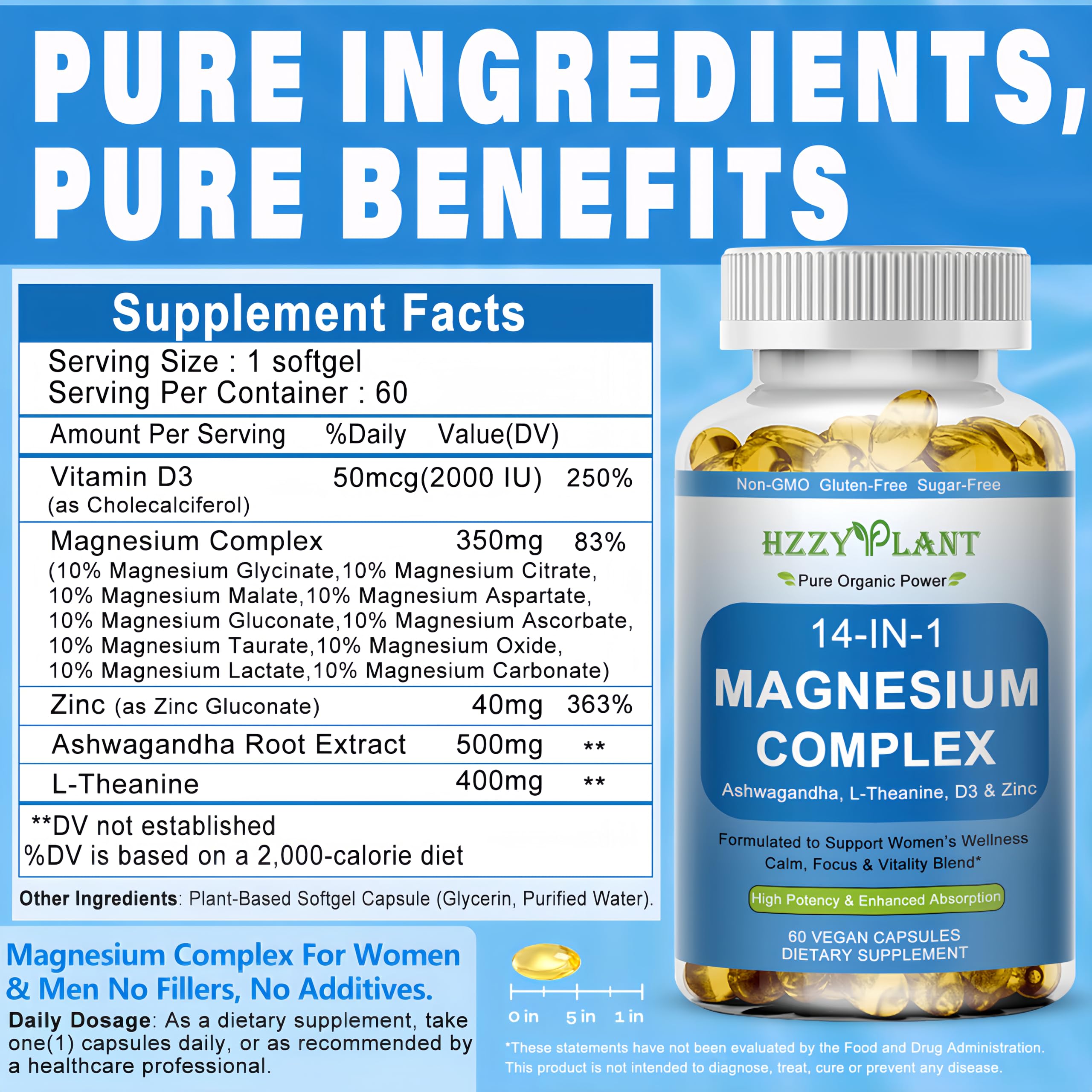 Magnesium Complex Softgels, High Absorption Magnesium Supplement with Glycinate, Citrate, Malate, Taurate, 14-in-1 Magnesium Complex for Women & Men for Muscle, Heart, Sleep Support, 2 Month Supply HZZYPLANT uk supplements