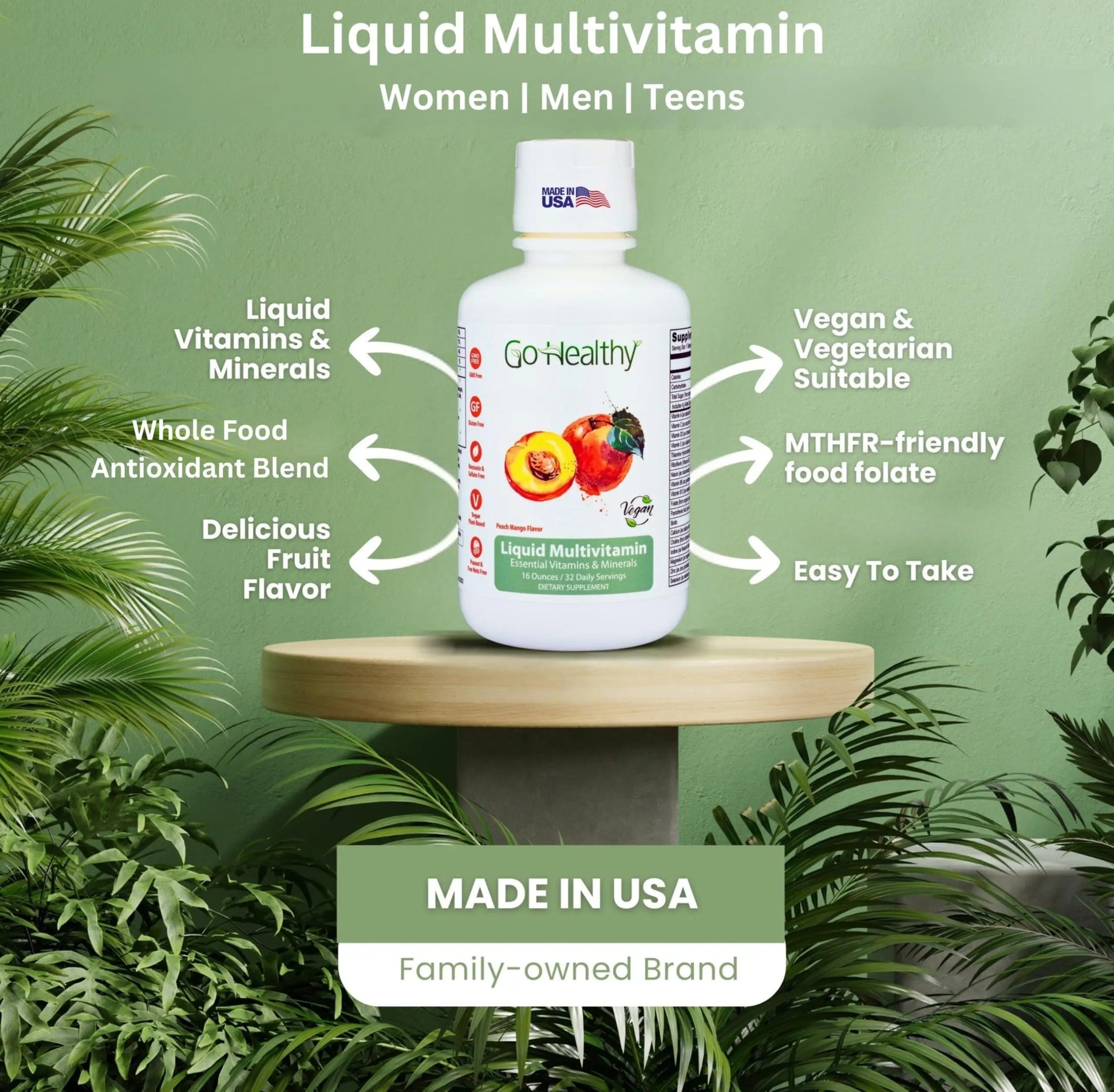 Go Healthy Liquid Vitamins for Women, Men, Teens | Vegan Vitamin & Mineral | High Absorption | Premium Liquid Multivitamin | Go Healthy Natural uk supplements