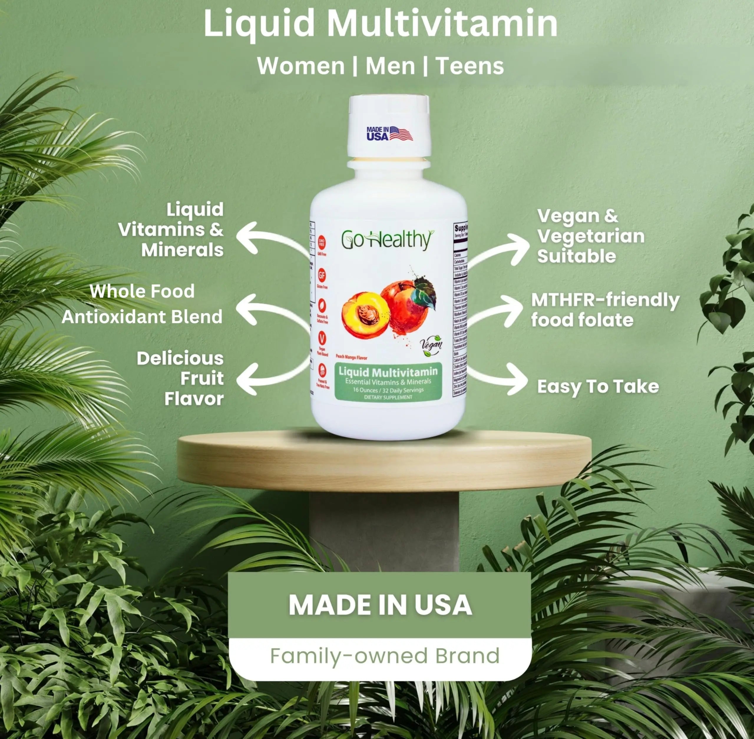 Go Healthy Liquid Vitamins for Women, Men, Teens | Vegan Vitamin & Mineral | High Absorption | Premium Liquid Multivitamin | Go Healthy Natural uk supplements