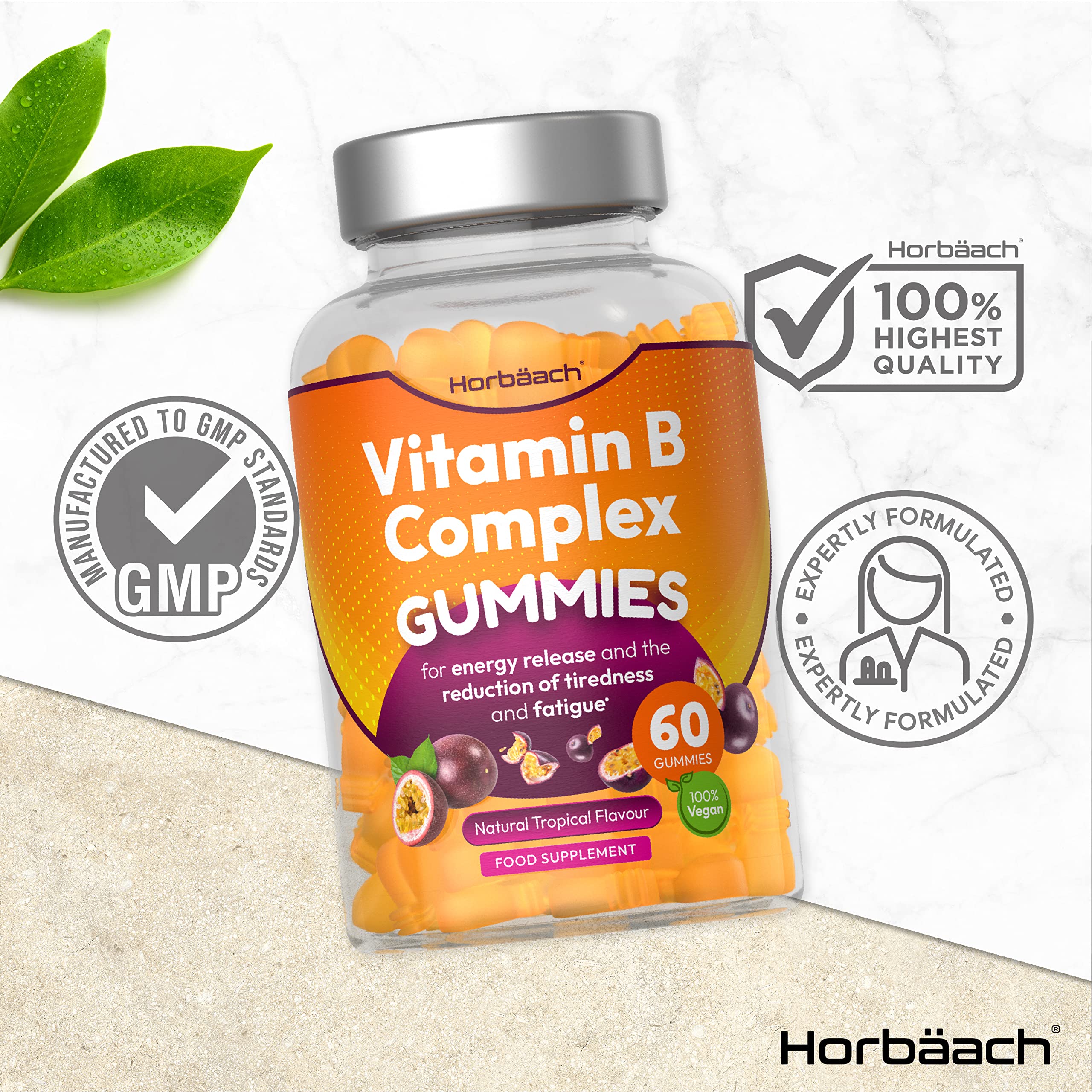 Vitamin B Complex Gummies | 60 Vegan Gummies - Tablet Alternative | High Strength B12 Horbäach uk supplements