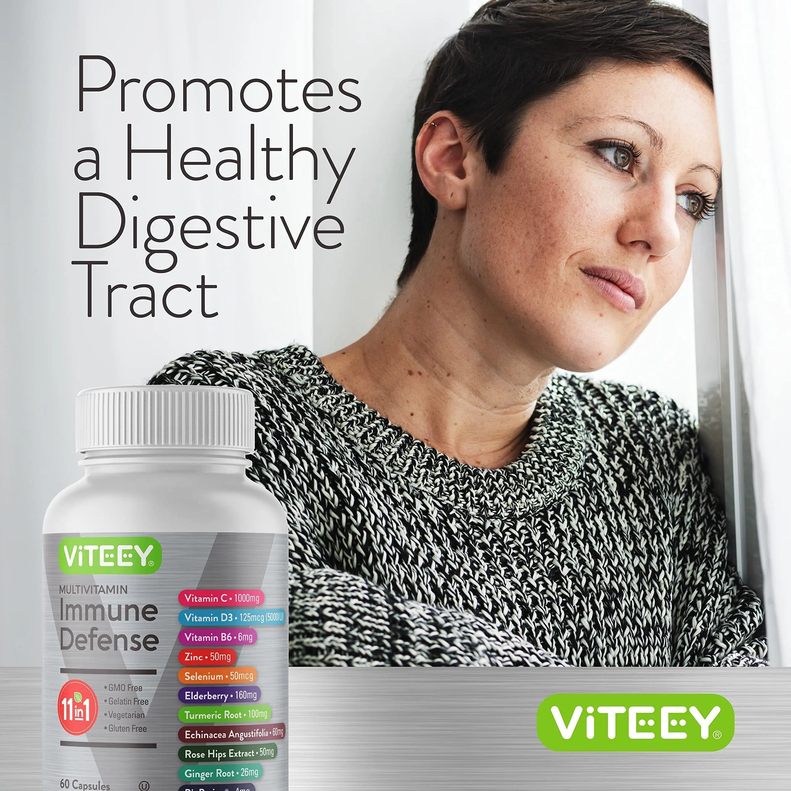 VITEEY 11 in 1 Immune Support Supplement - Immune Defense with Vitamin D3, B6, Echinacea, Turmeric, Rose-HIPS, Selenium Viteey uk supplements