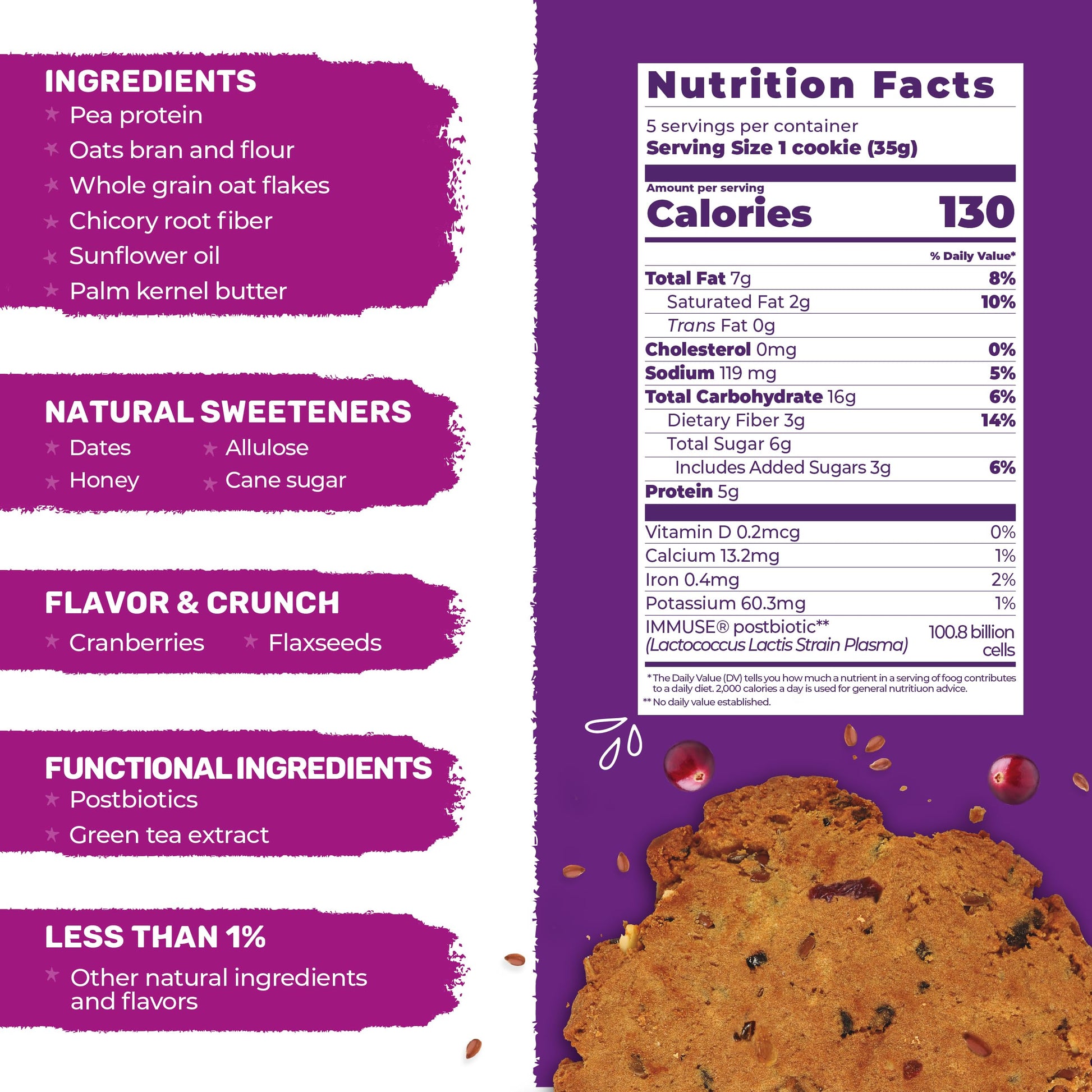 3PM Afternoon Bites Cranberry Flaxseed Cookies with Postbiotics, 5g of Protein, 15 Cookies 3PM AFTERNOON BITES uk supplements