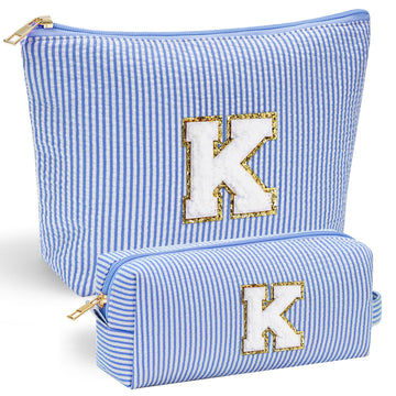 YOOLIFE Birthday Gifts for Teen Girls Kids Initial Makeup Bag | Teen Girl Gift Trendy Stuff | Travel Makeup Bag Toiletry Bags | Gifts for 3 4 5 6 7 8 9 10 11 12 13 Year Old Girl Blue K YOOLIFE uk supplements