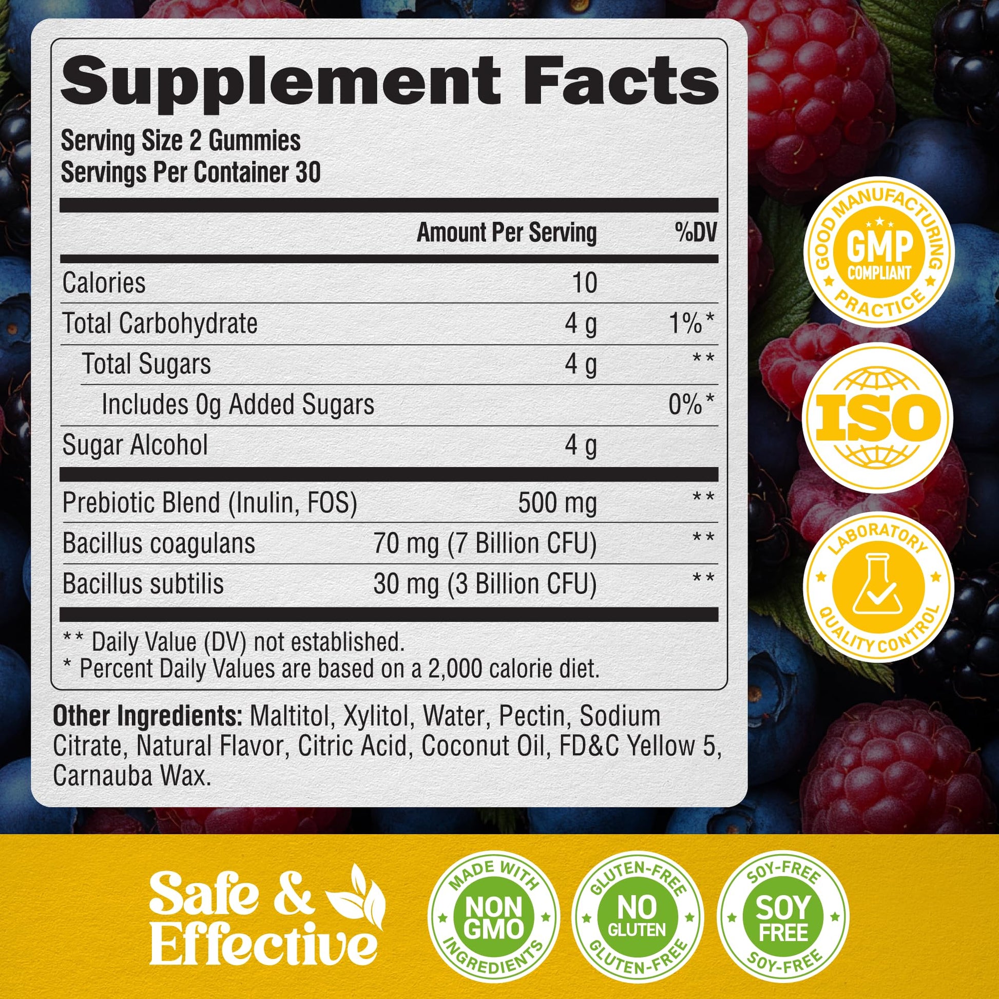 Probiotic Gummies 10B CFU with Prebiotic Fiber - Digestion & Immune Support - Debloat, Stomach & Gut Comfort - Probiotics for Women & Men - Natural Berry Flavor - Vegan & Sugar-free - 60 Gummies NUTRAHARMONY uk supplements