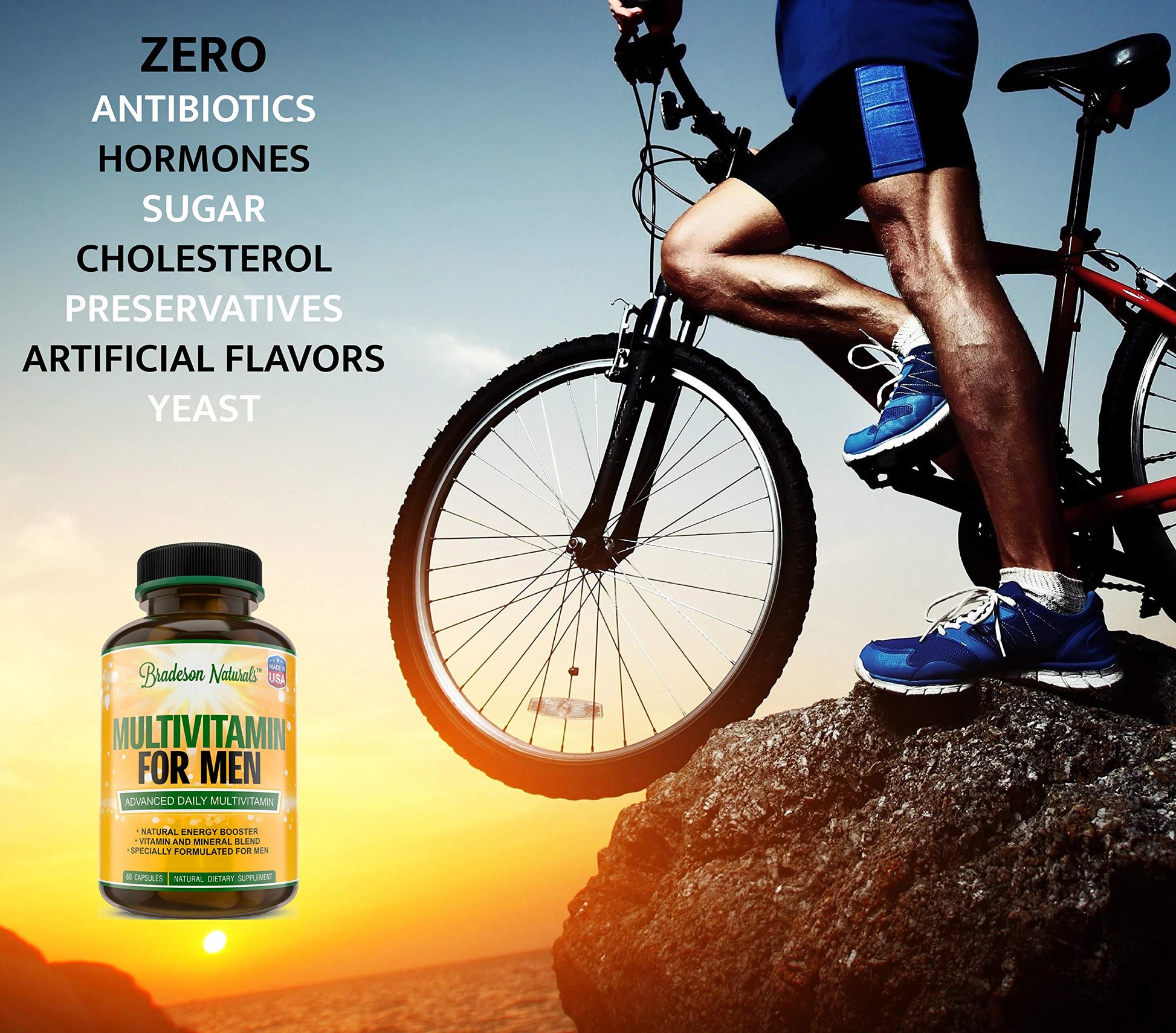 Bradeson Naturals Men's Multivitamin Supplement for Energy, Focus and Performance. Mens Vitamins A, C, D, E & B12, Zinc, Calcium, Magnesium & More. Multi Vitamin 60 Capsules Made in The USA Bradeson Naturals uk supplements
