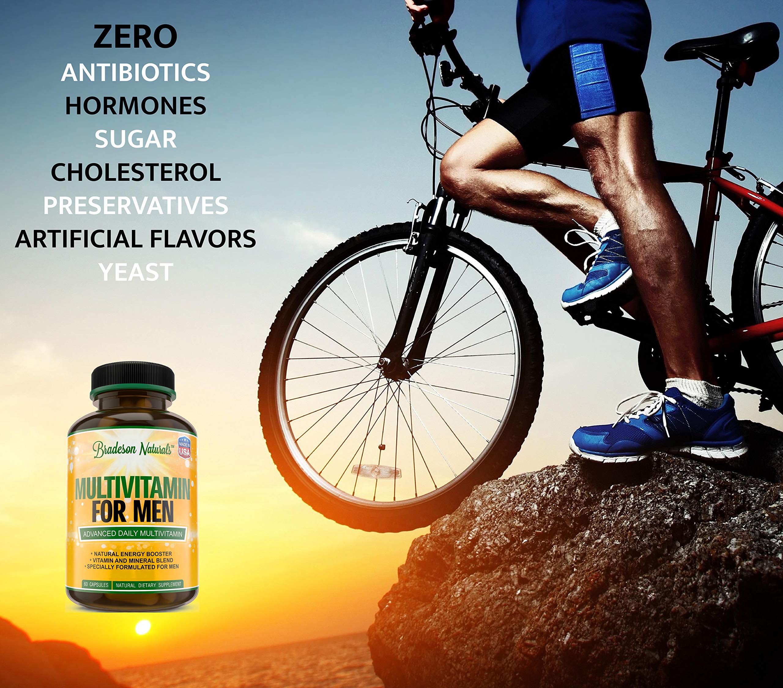 Bradeson Naturals Men's Multivitamin Supplement for Energy, Focus and Performance. Mens Vitamins A, C, D, E & B12, Zinc, Calcium, Magnesium & More. Multi Vitamin 60 Capsules Made in The USA Bradeson Naturals uk supplements