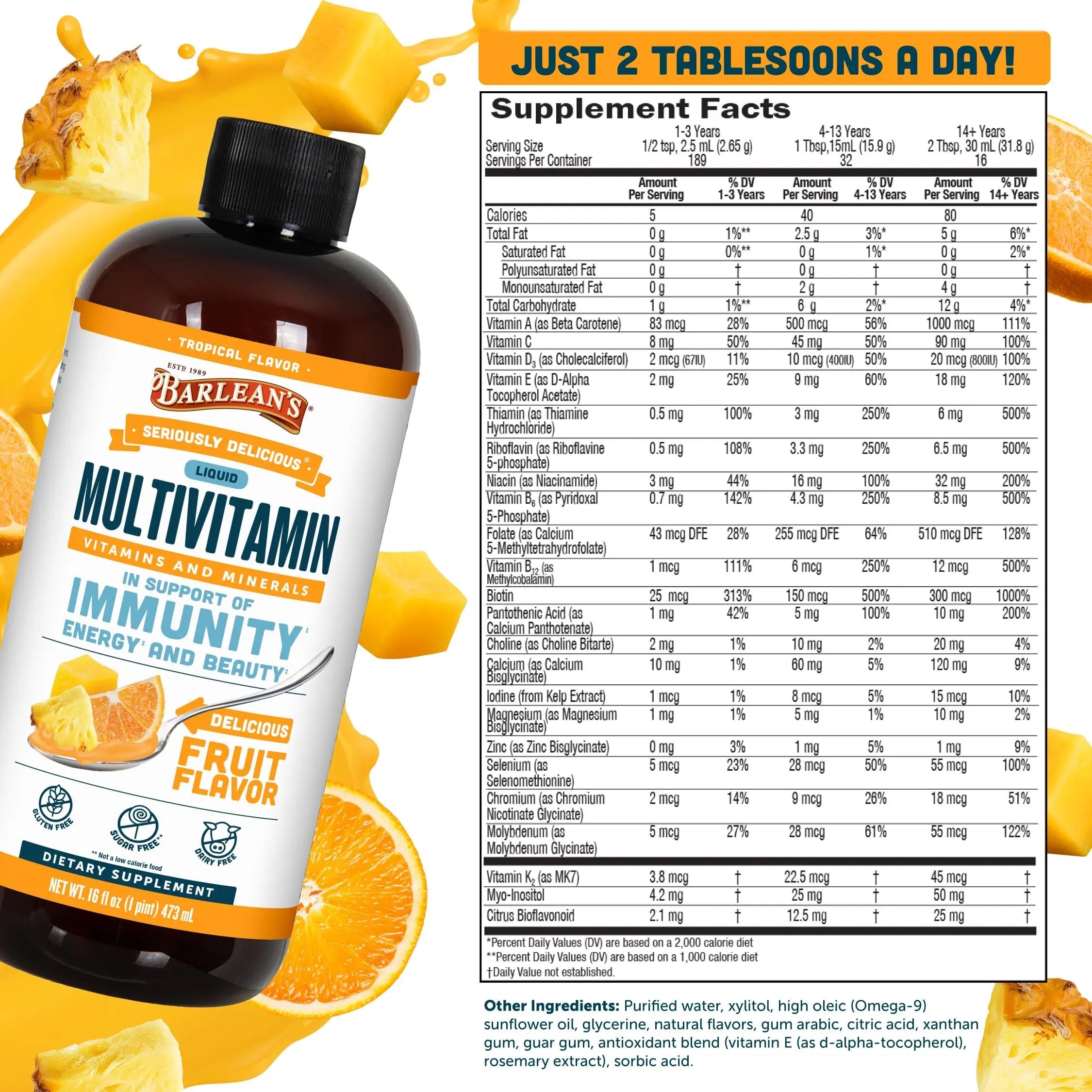 Barlean's Liquid Multivitamin for Women, Men & Kids, 21 Essential Vitamins & Minerals, Includes Biotin, B-Complex Barlean's uk supplements