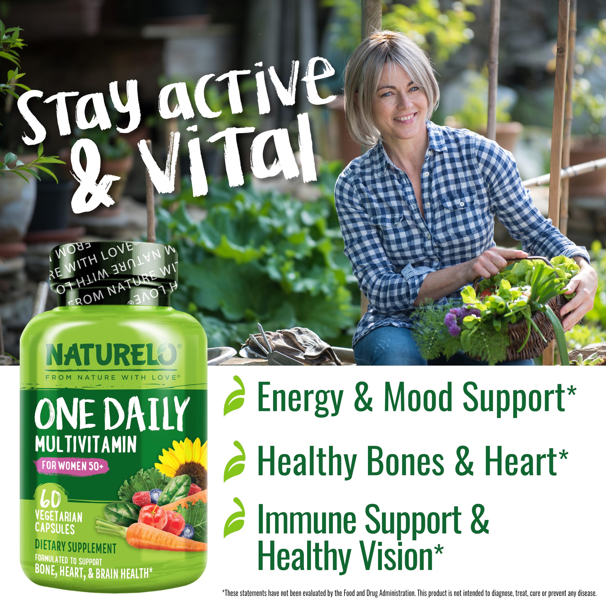 NATURELO One Daily Multivitamin for Women 50+ (Iron Free) - Menopause Support for Women Over 50 - Whole Food Supplement - Non-GMO - No Soy - 60 Capsules - 2 Month Supply NATURELO uk supplements