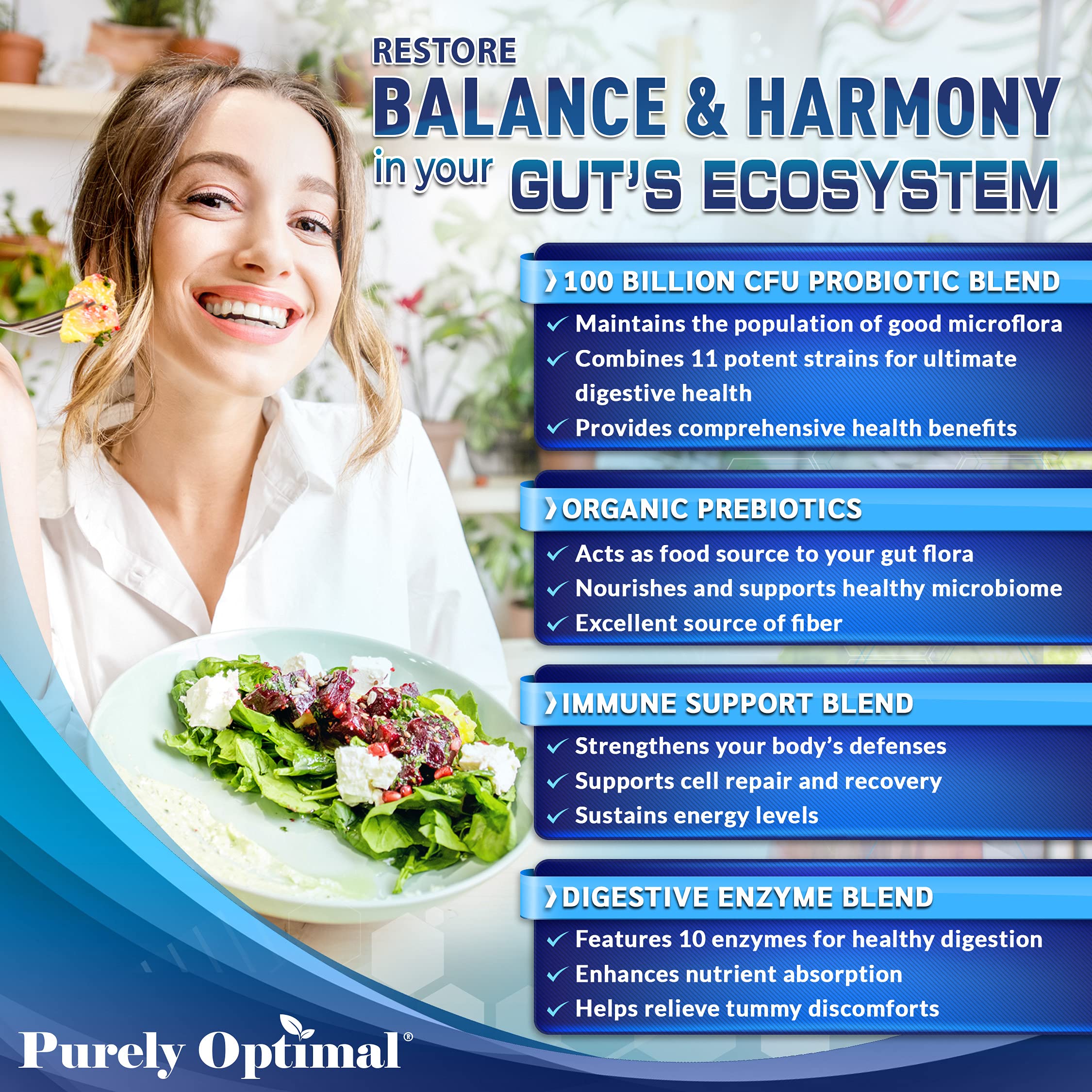 Purely Optimal Premium Probiotics 100 Billion CFU w/Digestive Enzymes Purely Optimal uk supplements