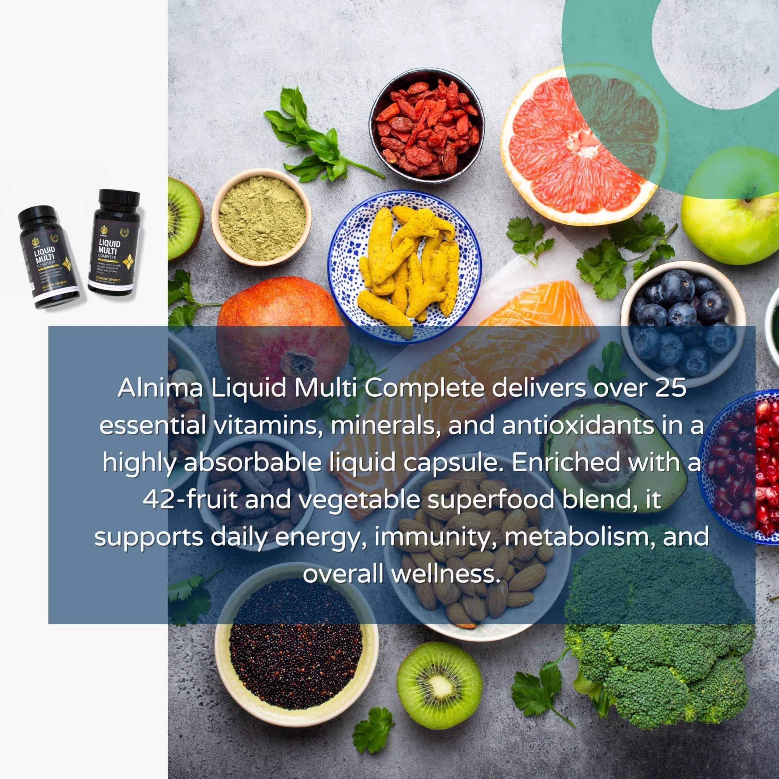 ALNIMA Halal Liquid Multivitamin Complete – Energy & Immune Support with 29 Essential Nutrients | 60 Liquid Capsules – Halal Certified ALNIMA uk supplements